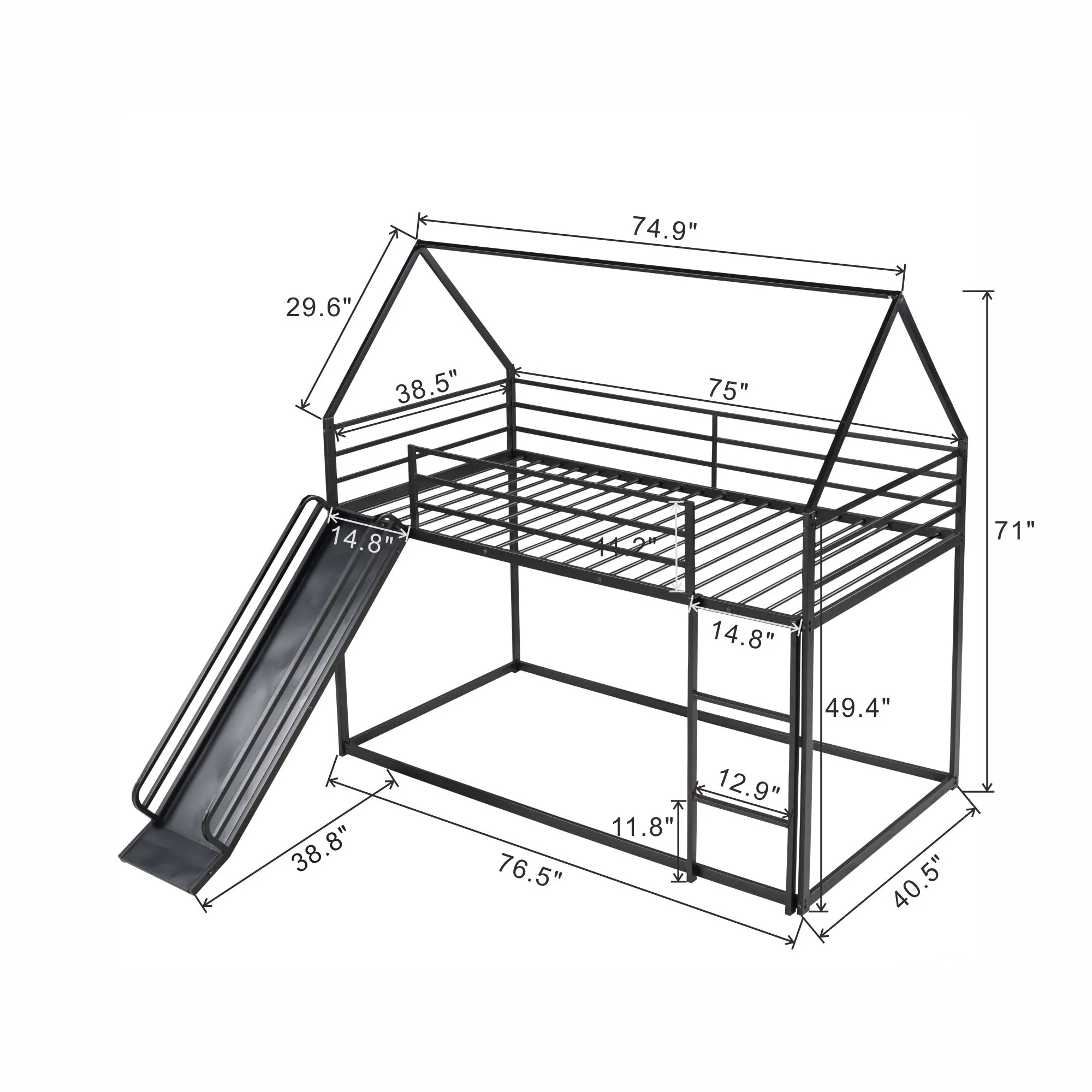 Twin Over Twin House Bunk Bed With Ladder And Slide - Image 10