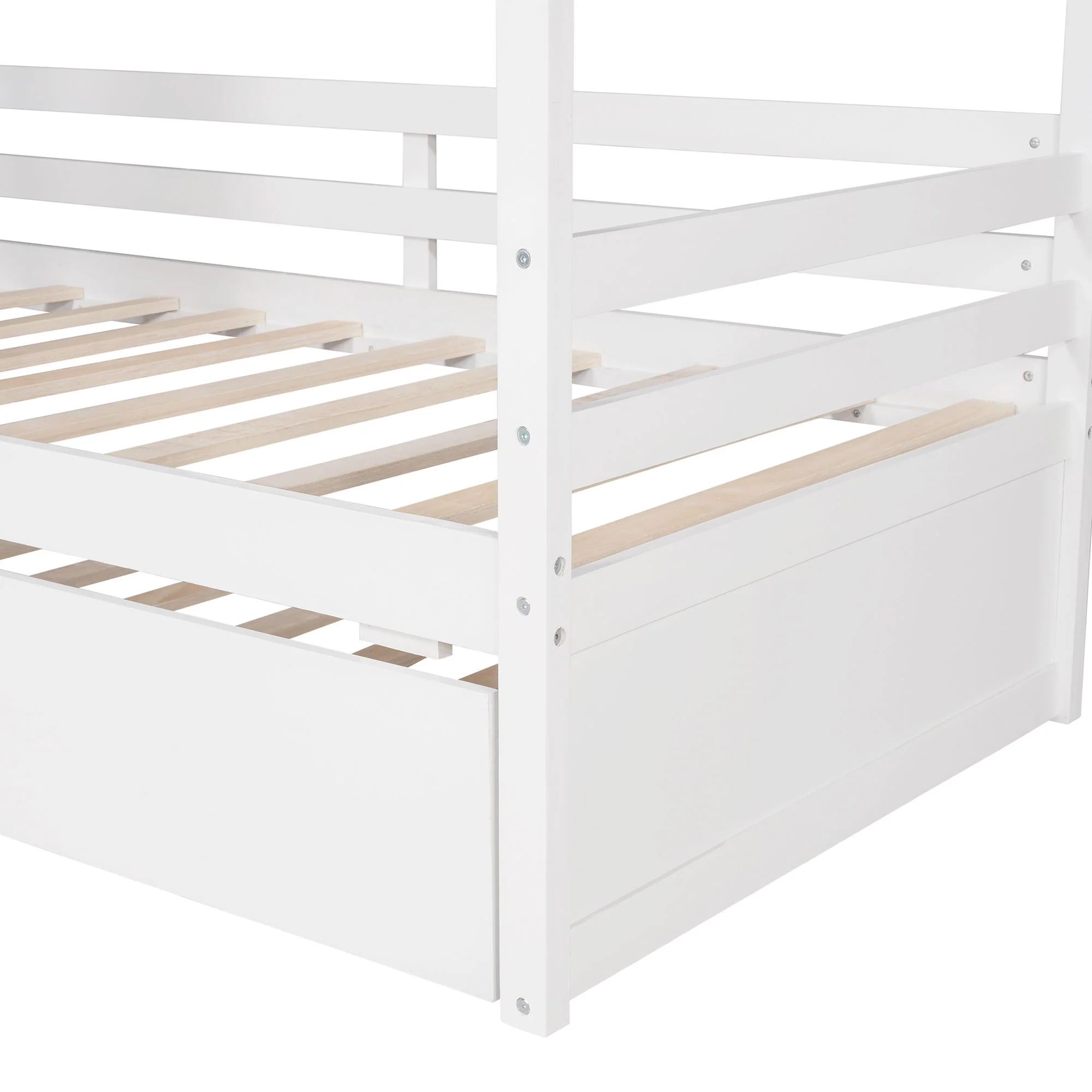 Twin Size Classic House Bed With Twin Size Trundle - White - Image 8