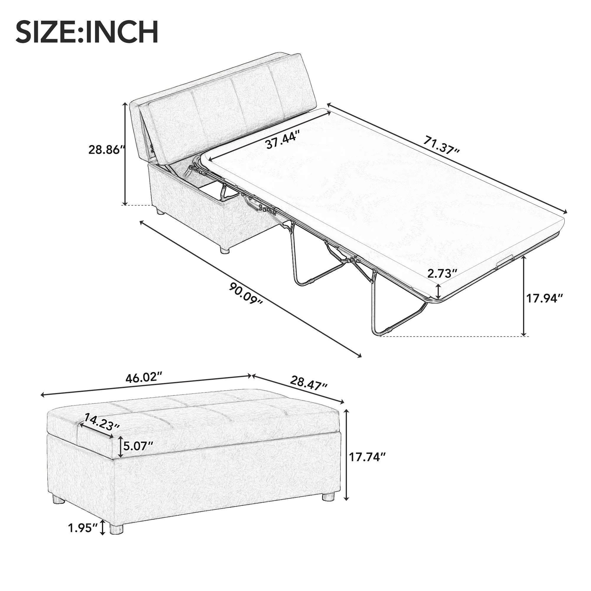 Twin Size Folding Ottoman Sleeper Bed With Mattress Convertible Guest Bed - Image 12