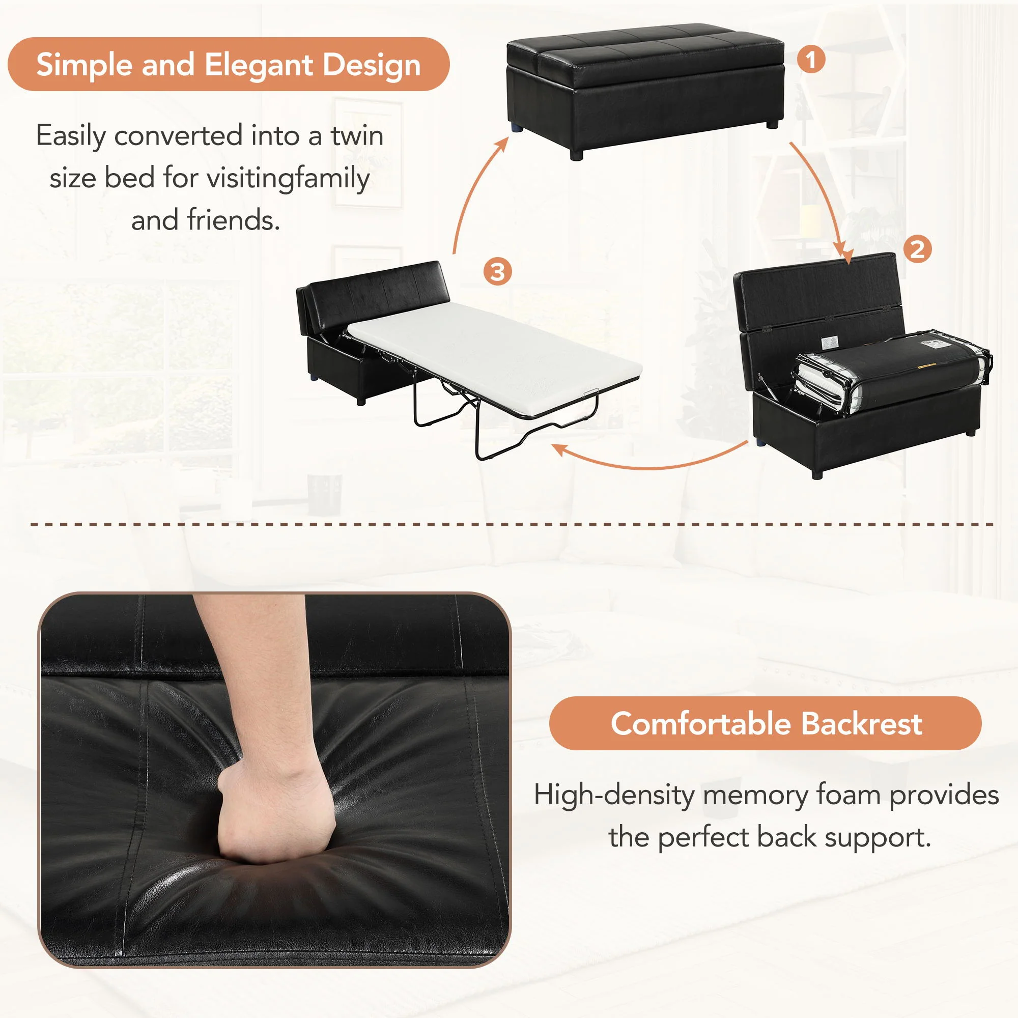 Twin Size Folding Ottoman Sleeper Bed With Mattress Convertible Guest Bed - Image 14