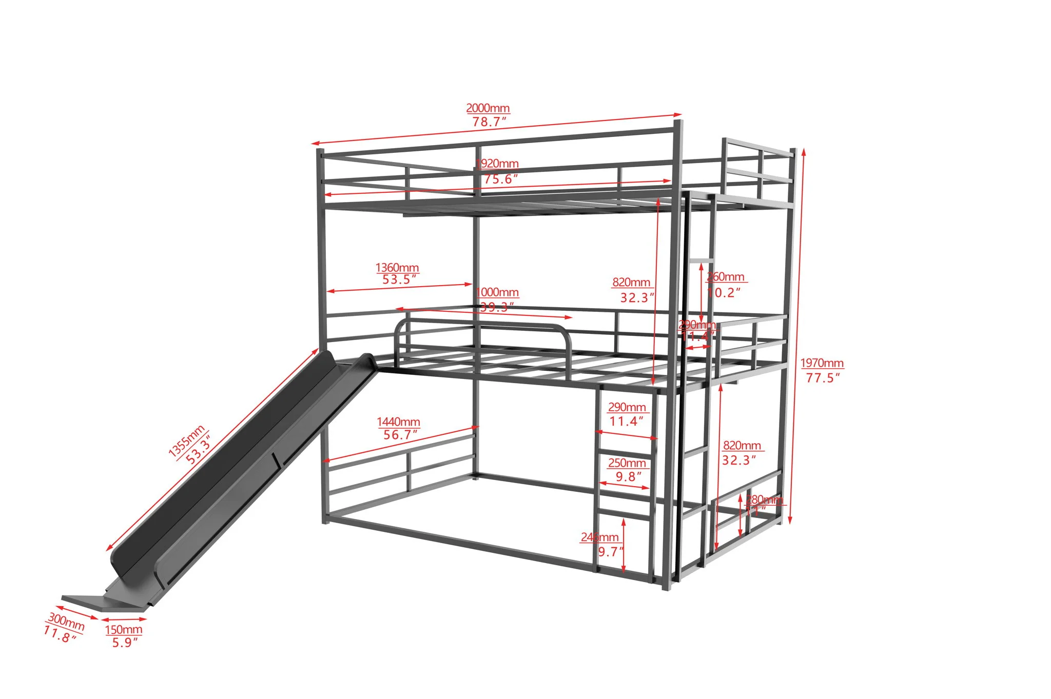 Twin Size House Loft Bed With Slide And Ladder - Black - Image 6