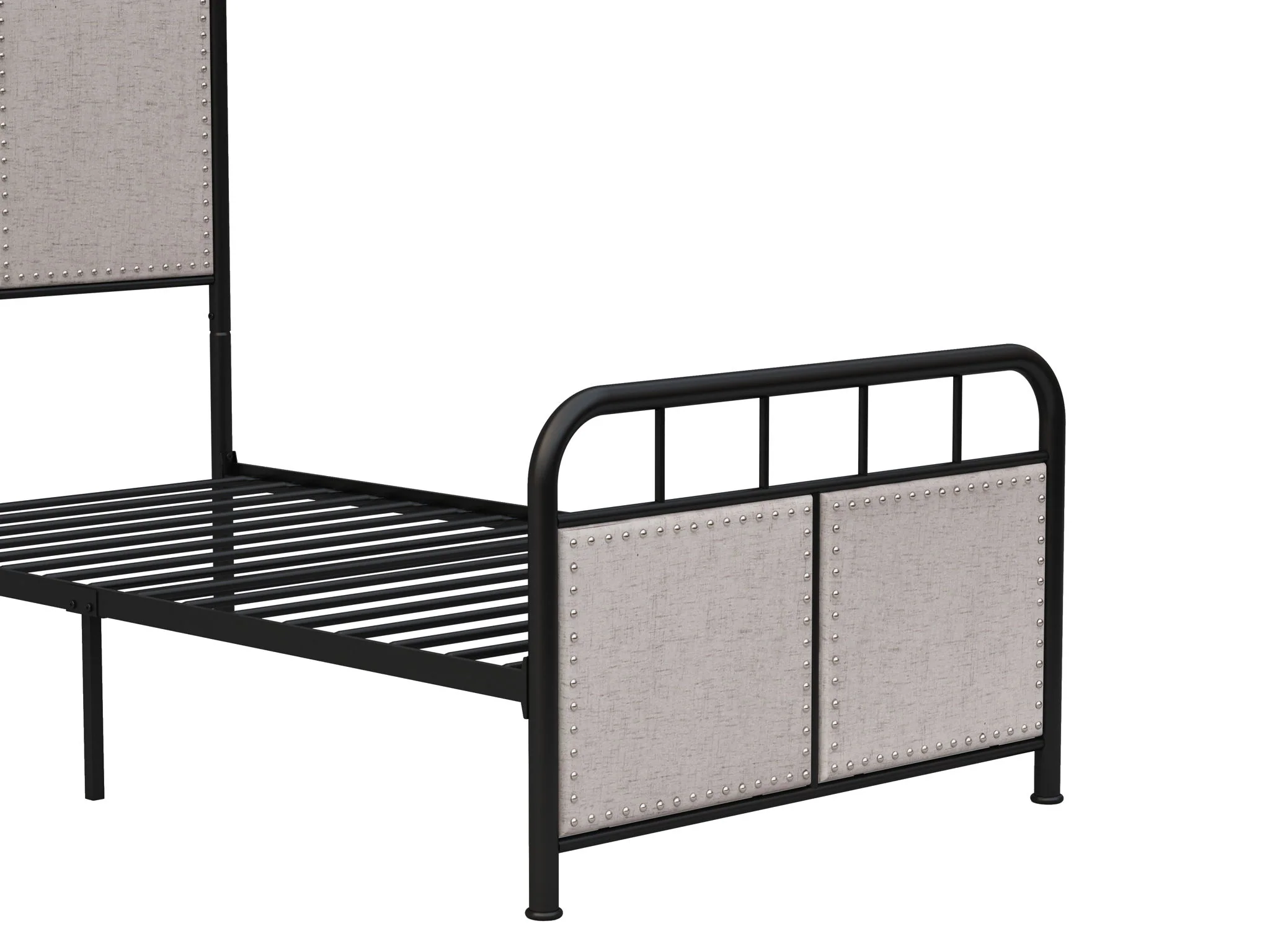 Twin Size Linen Upholstered Platform Metal Bed Frame With Fabric Headboard And Footboard - Brown - Image 2