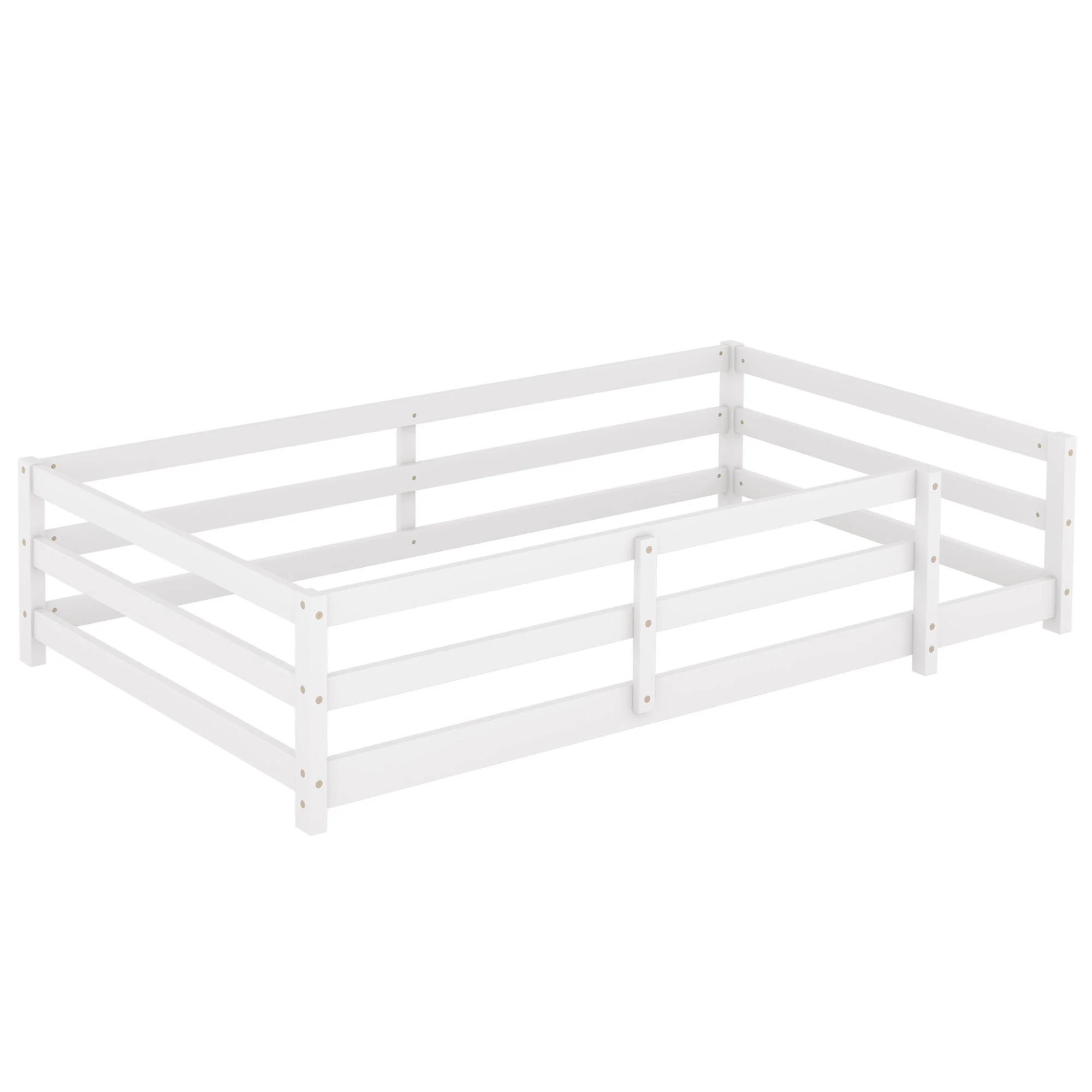 Twin Size Montessori Floor Bed With Fence - White - Image 8