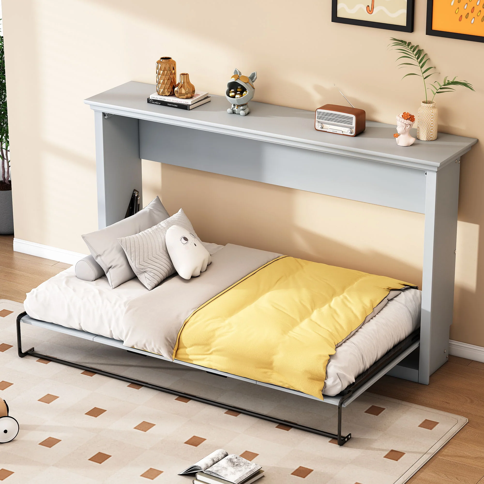Twin Size Murphy Bed With Cabinet Storage - Gray - Image 4