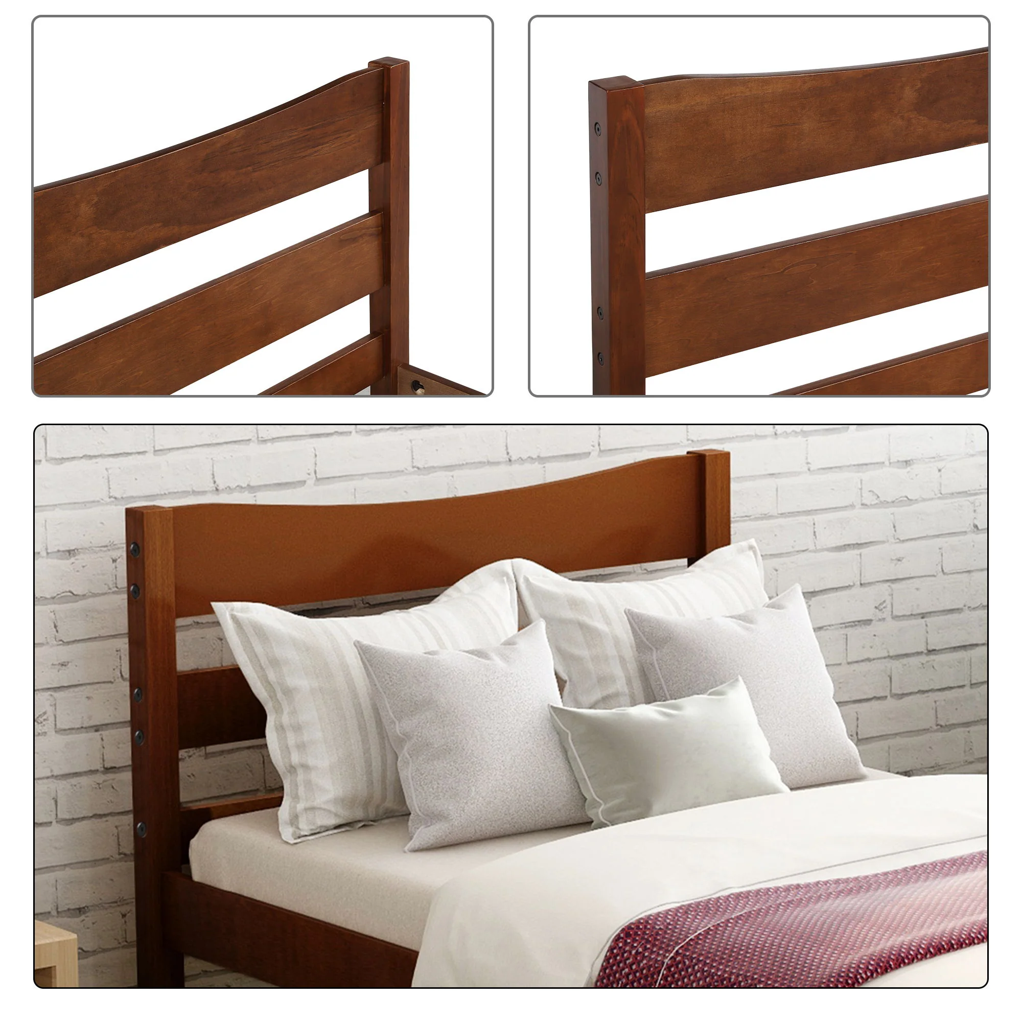 Twin Size Platform Bed With Headboard And Wooden Slat Support - Image 3
