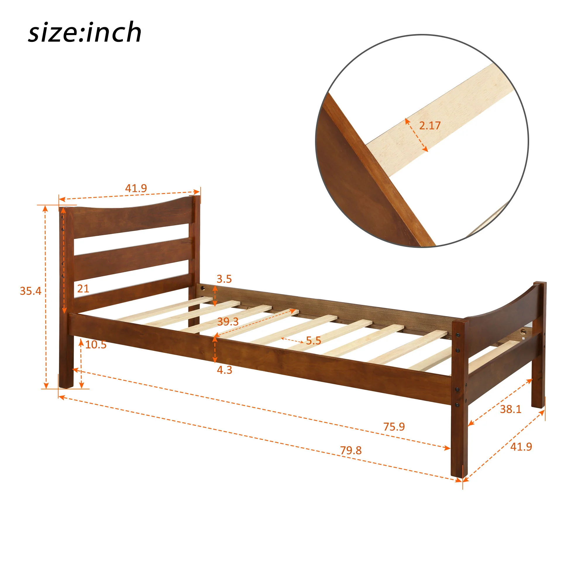 Twin Size Platform Bed With Headboard And Wooden Slat Support - Image 8