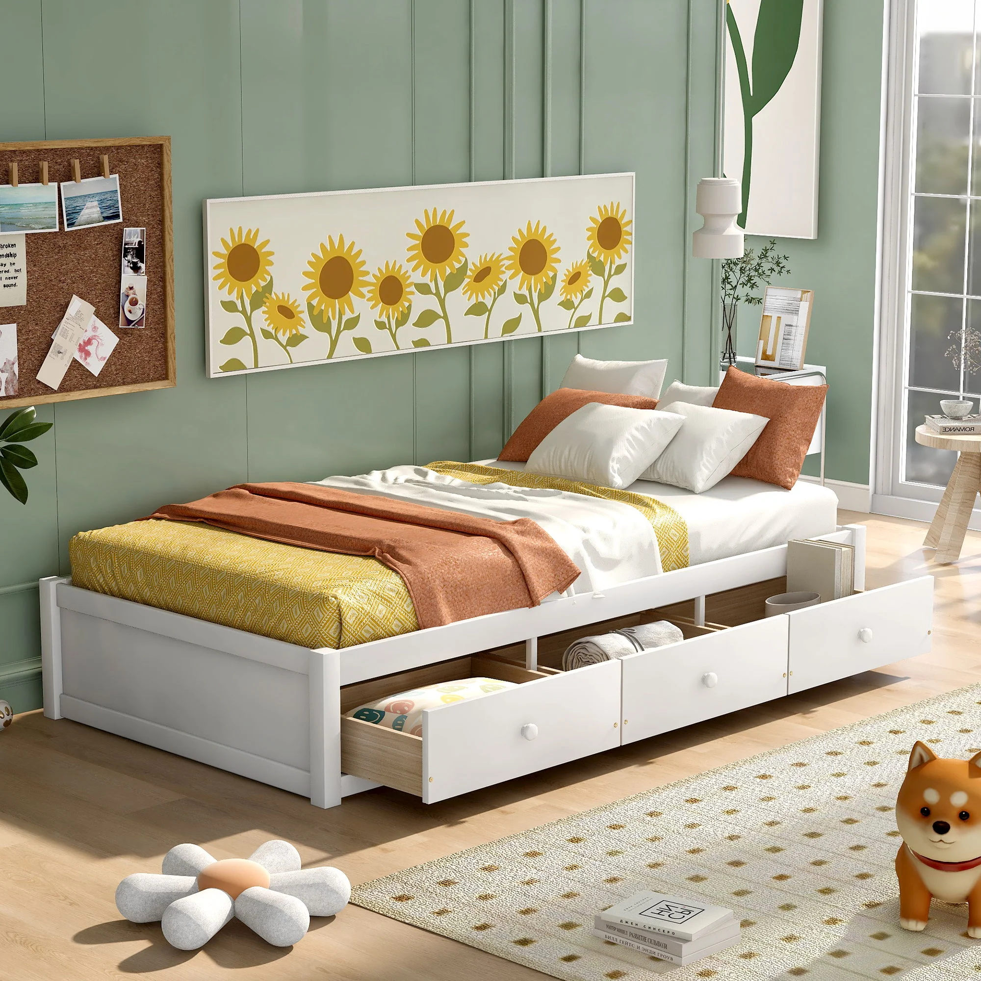 Twin Size Platform Storage Bed With 3 Drawers - White - Image 5