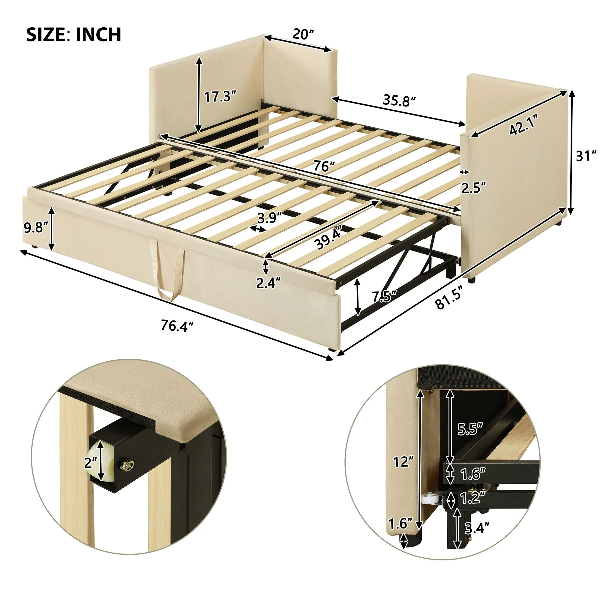 Twin Size Upholstered Daybed With Pop Up Trundle - Image 13