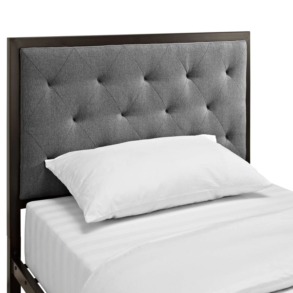 Twin Tufted Button Fabric and Steel Platform Bed in Brown - Image 6