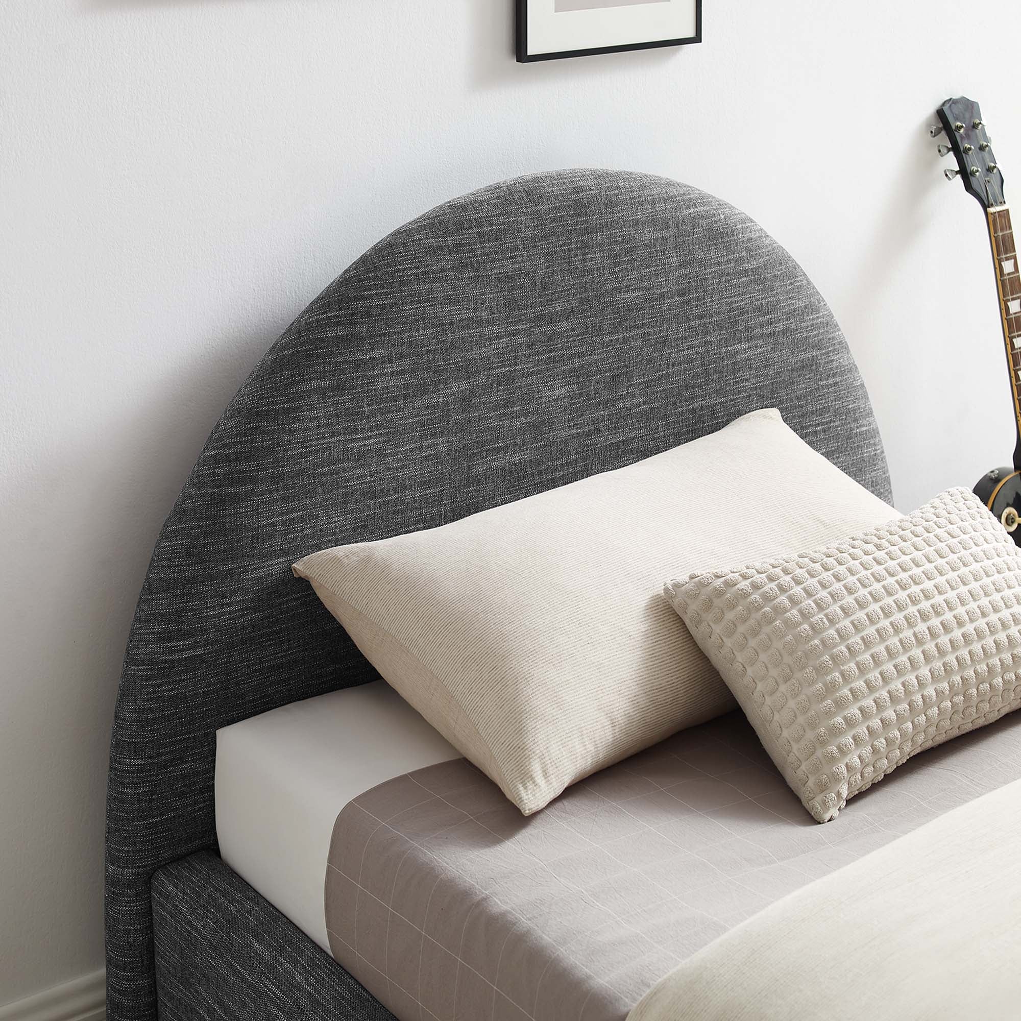 Upholstered Arched Platform Bed with Heathered Fabric - Image 14