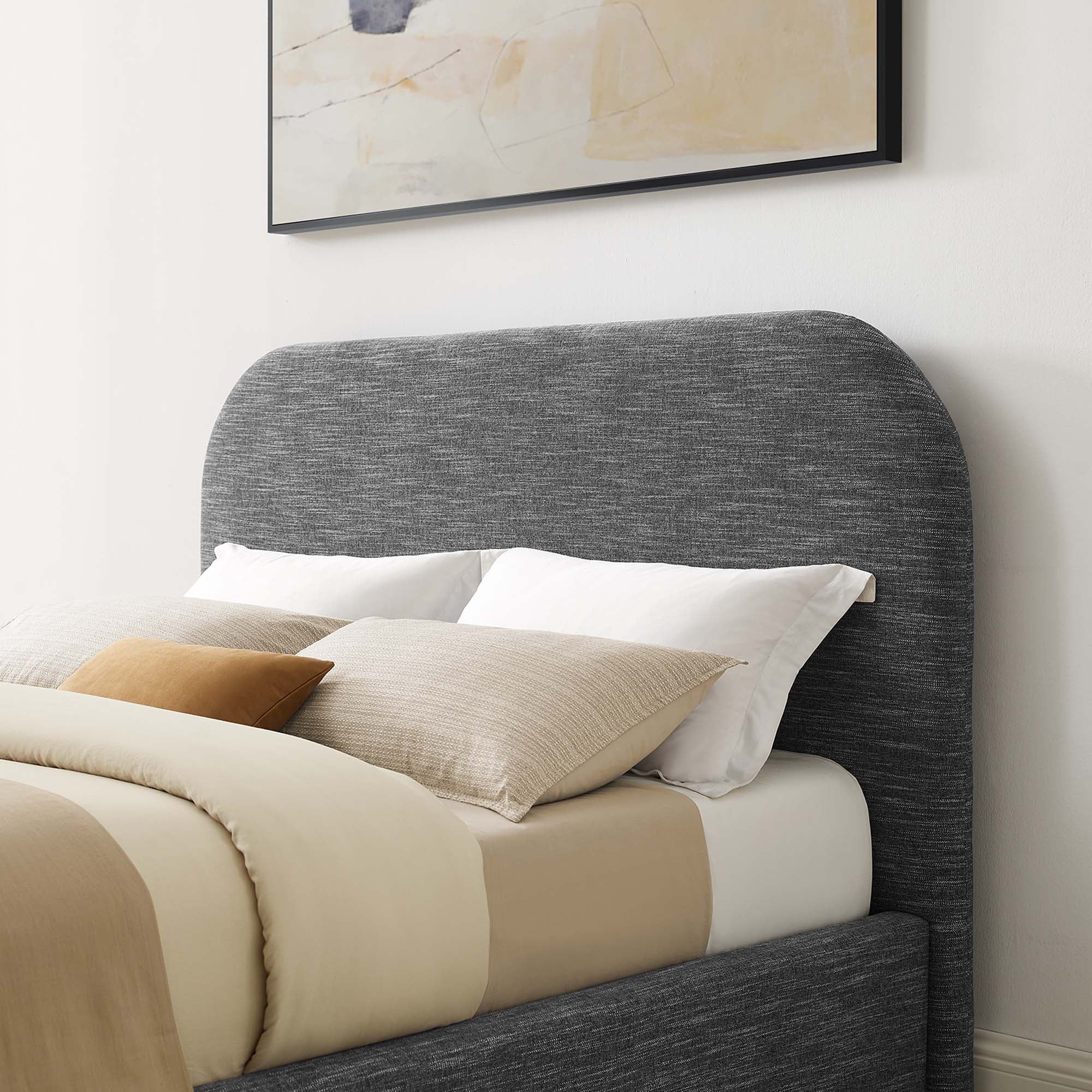 Upholstered Curved Platform Bed with Heathered Fabric - Image 59