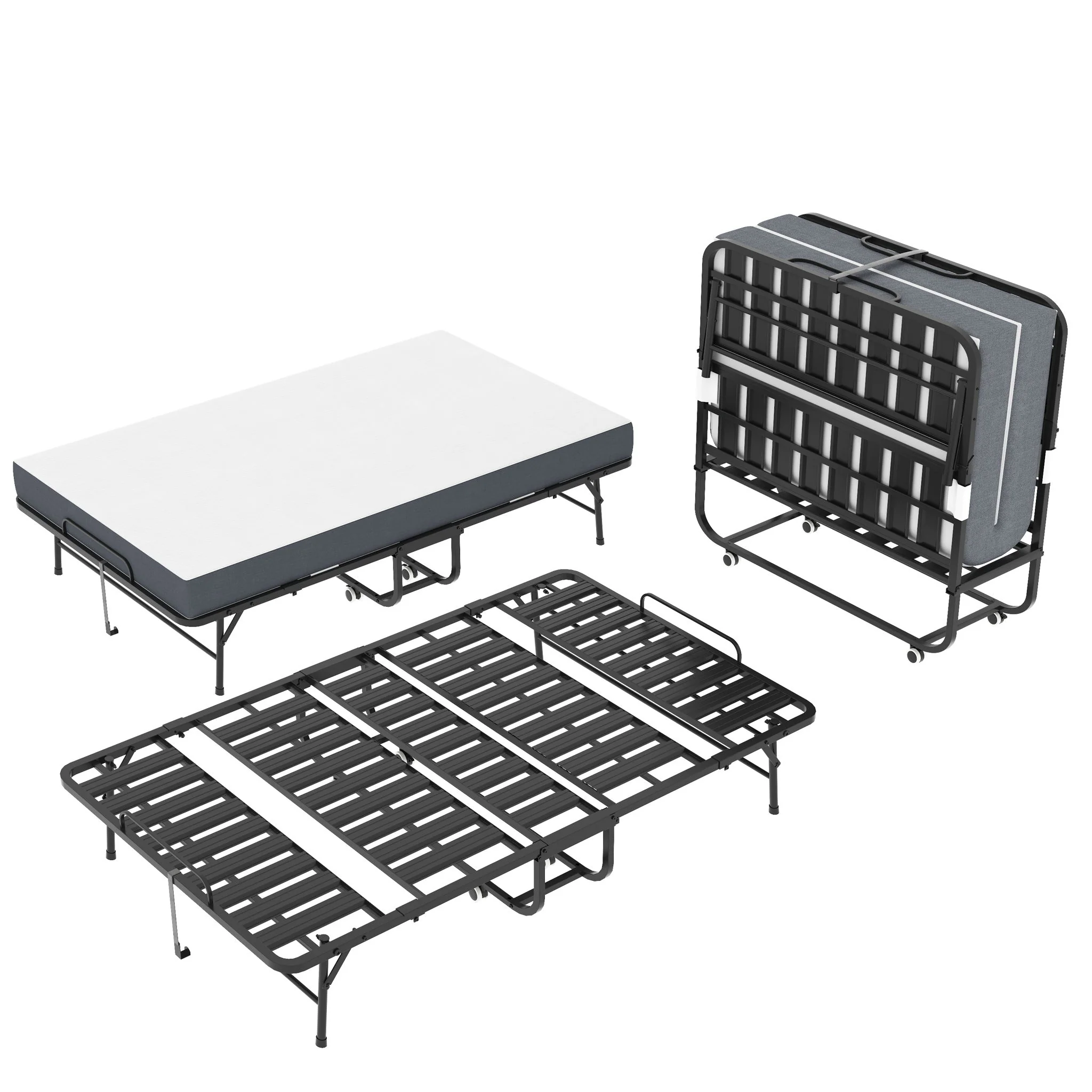 Twin Wide Folding Bed For Tall People, Extra Long & Wide Rollaway With Memory Foam, Heavy-Duty - Black - Image 4