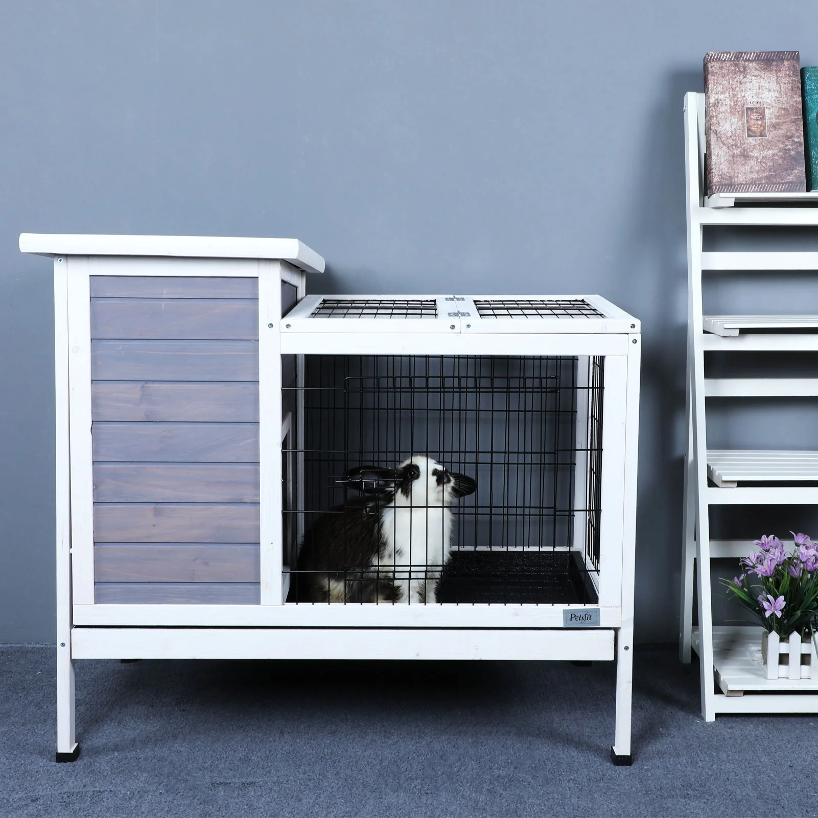 Two Tier Wooden Indoor / Outdoor Rabbit Cage For Small Animals With Runway And Leak-Proof Plastic Tray - Image 9
