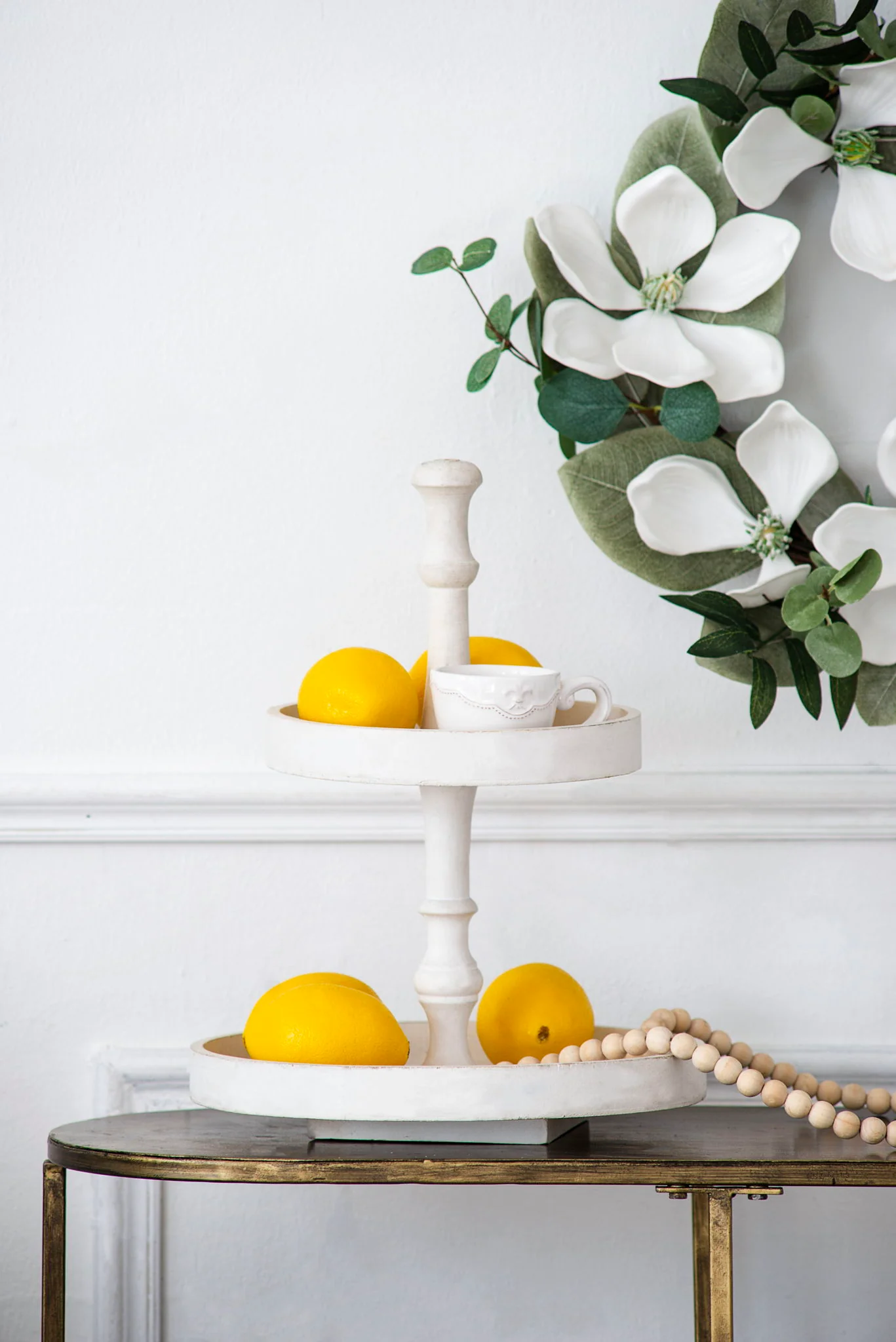Two Tiered Round Wooden Tray - White - Image 5
