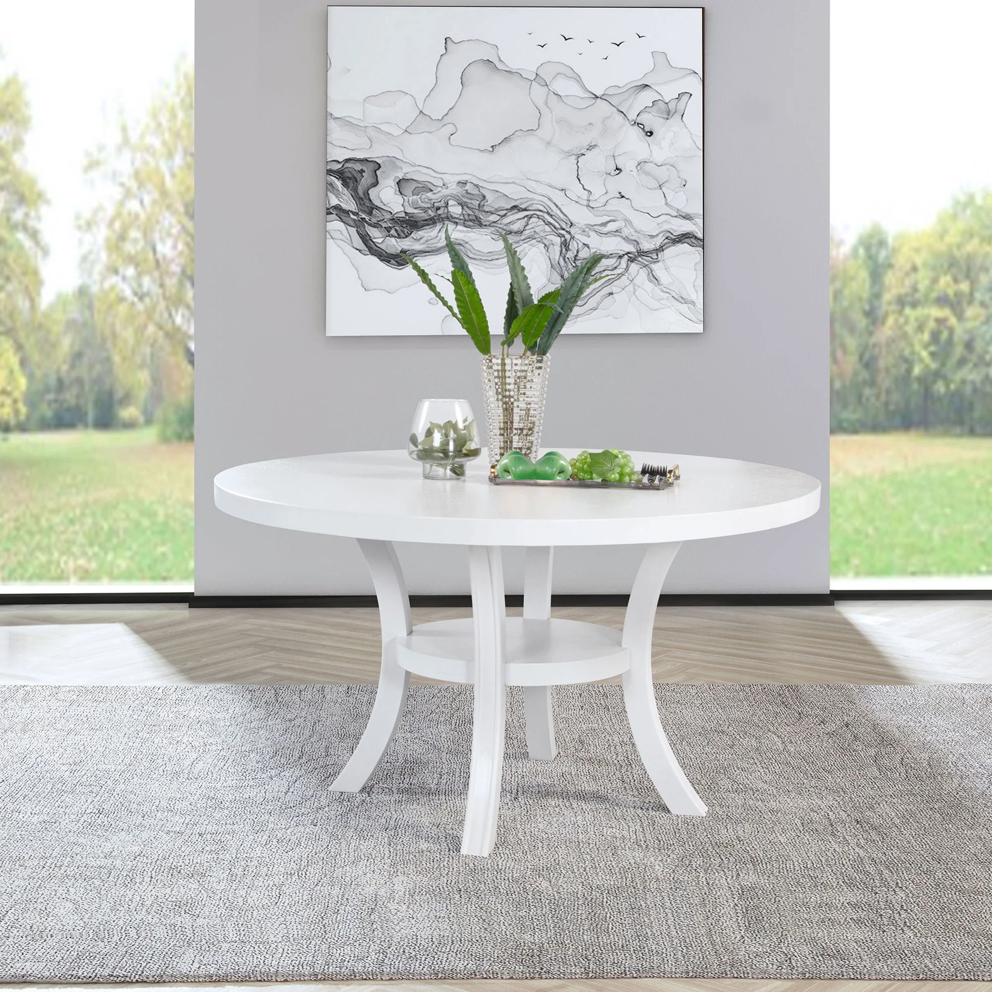 Tyler - Round Dining Table With Shelf Round Table - White - Image 7