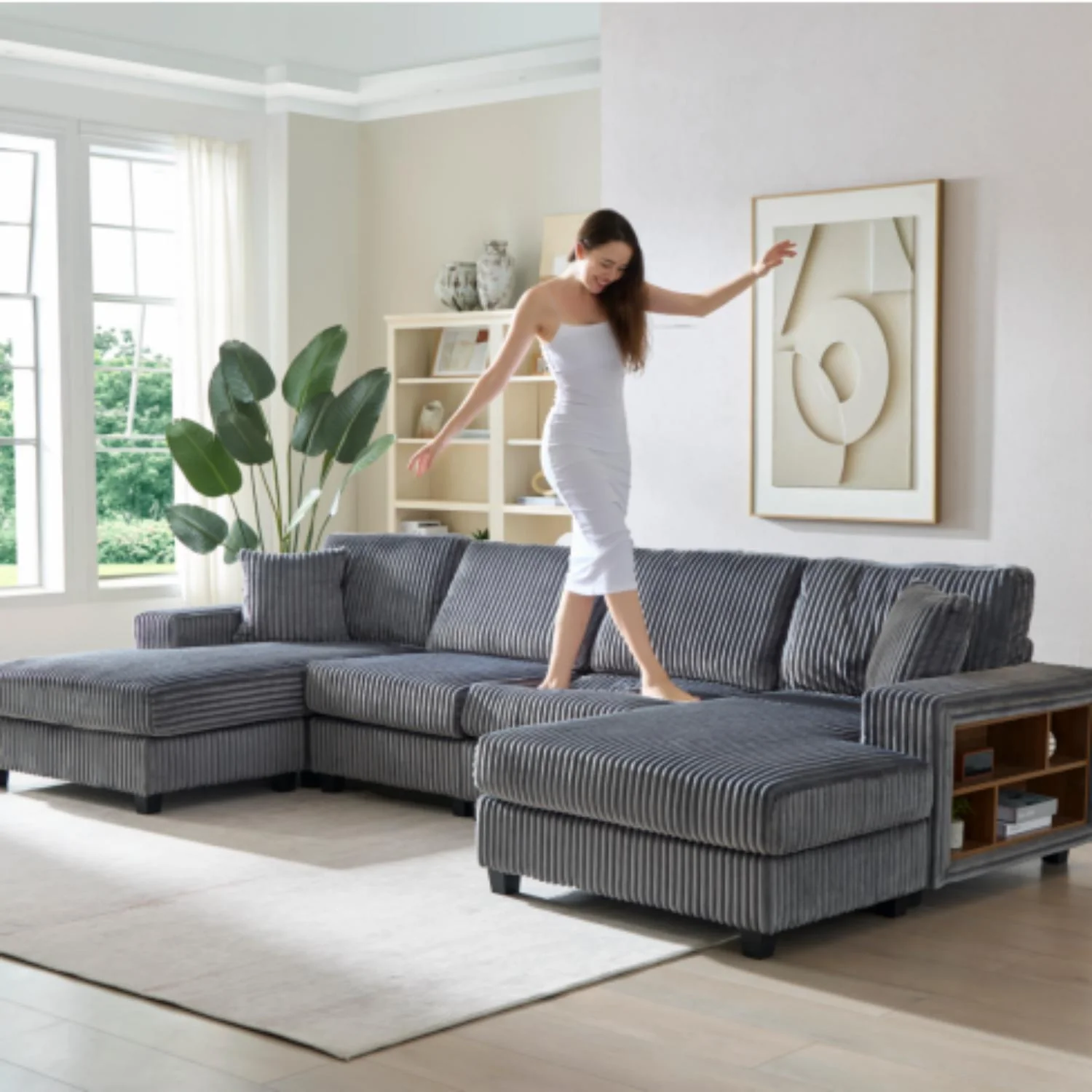 U-Shaped Convertible Sofa, 4 Seater Large Living Room Lounge - Image 18