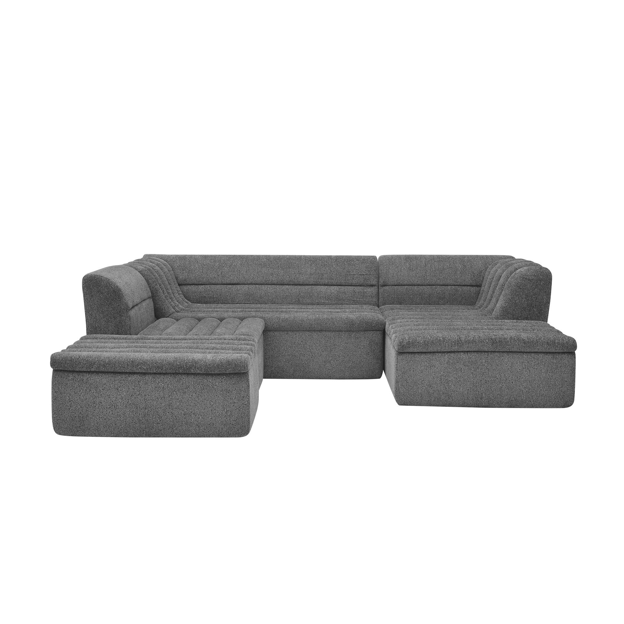 U-Shaped Modular Sectional Sofa With Chaise And Movable Ottoman With Wave-Shaped Armrest - Image 2