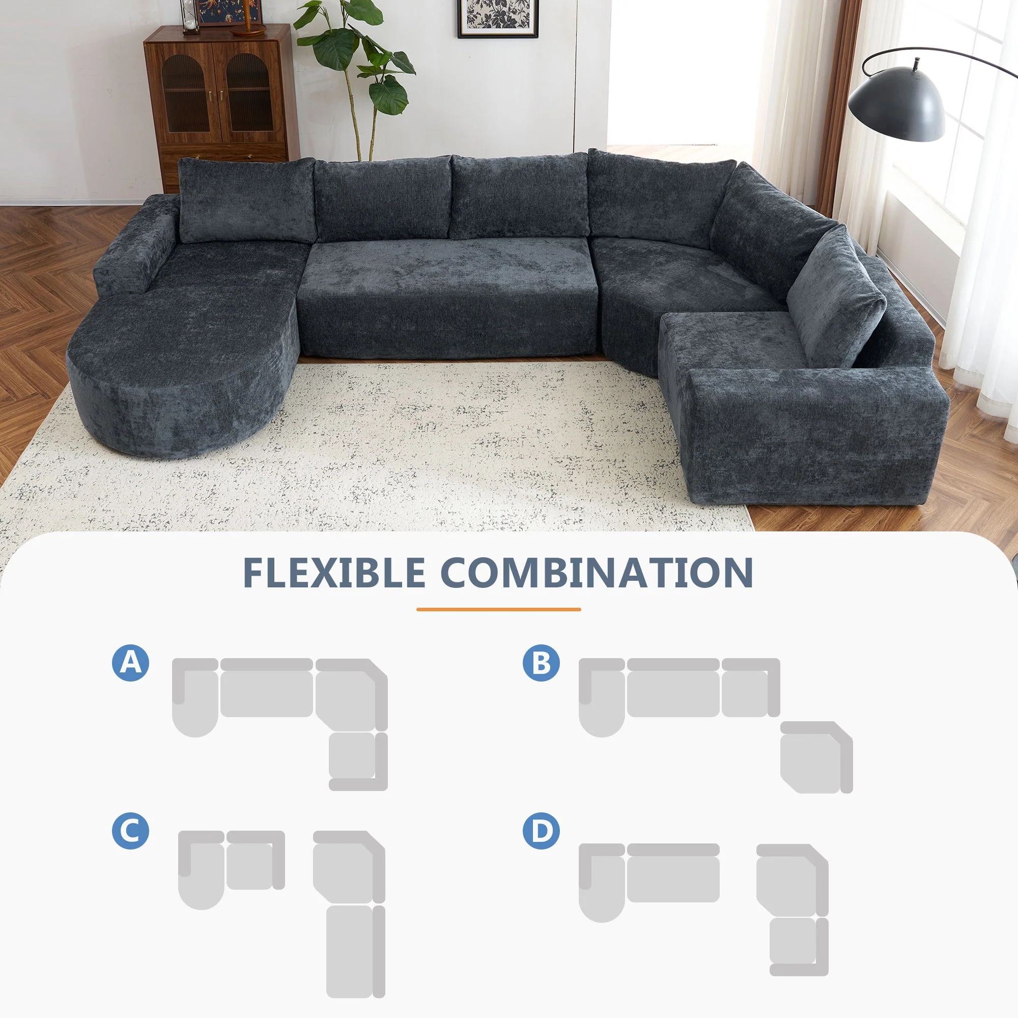 U-Shaped Oversized Modular Cloud Sectional Sofa With Deep Seat For Living Room - Image 9