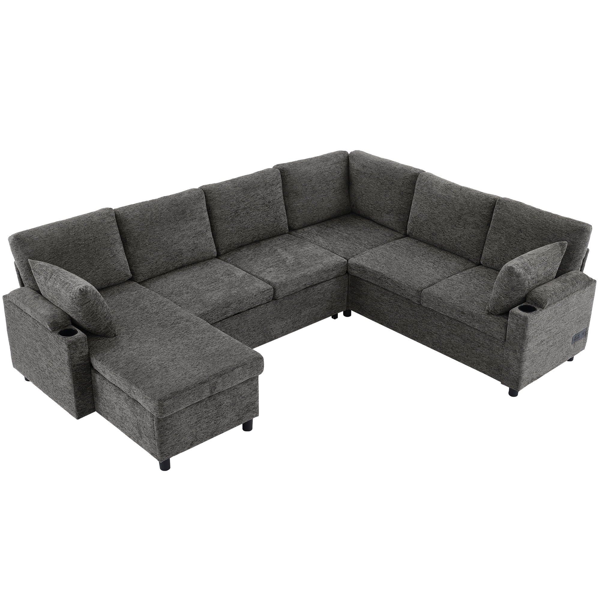 U-Shaped Sectional Sleeper Sofa With Ample Storage Space, 2 Cup Holders And Charging Ports For Living Room - Image 3