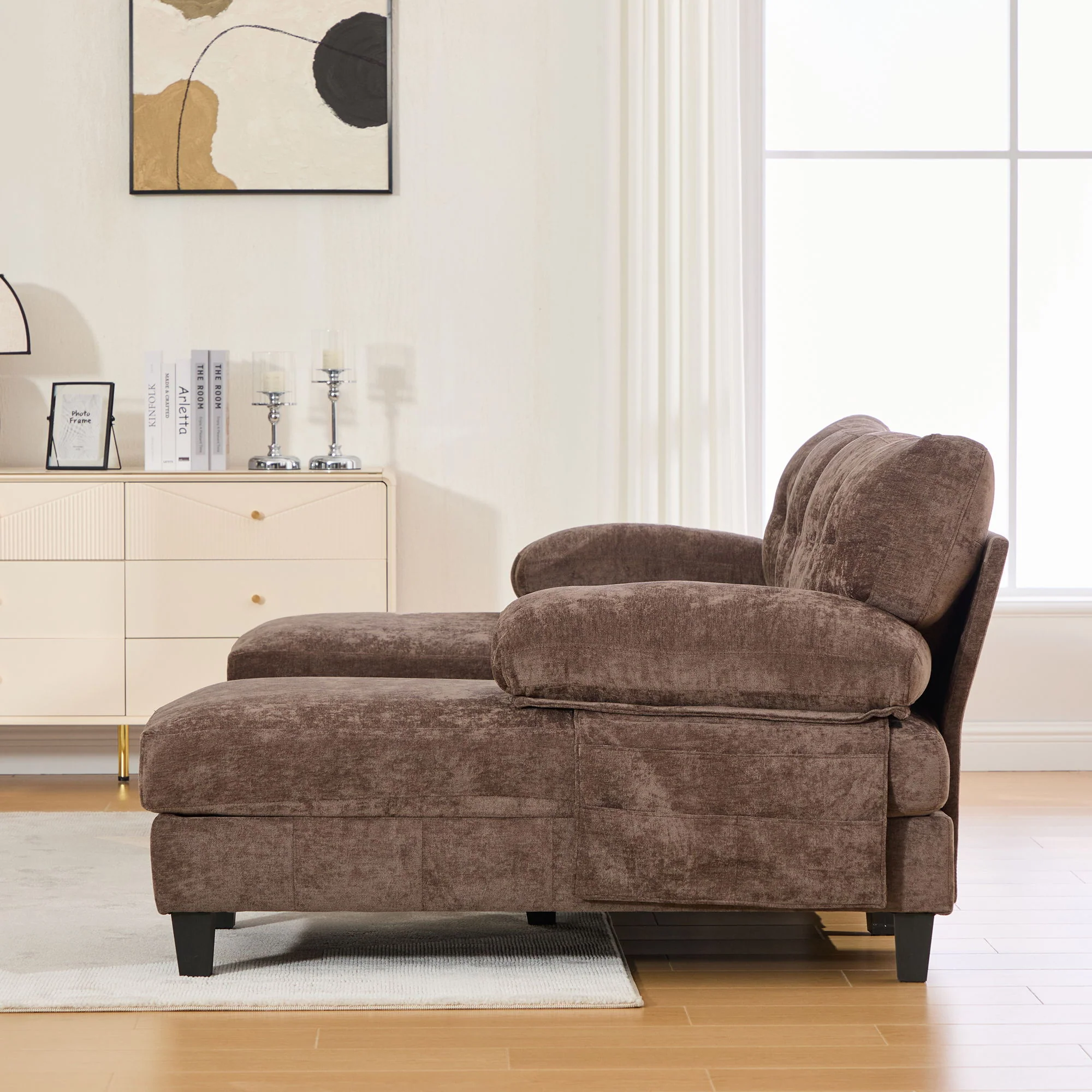 U-Shaped Sectional Sofa 103.5" Fabric Couch With Dual Chaise Lounges, Storage Pockets, Armrest Pillows - Image 20