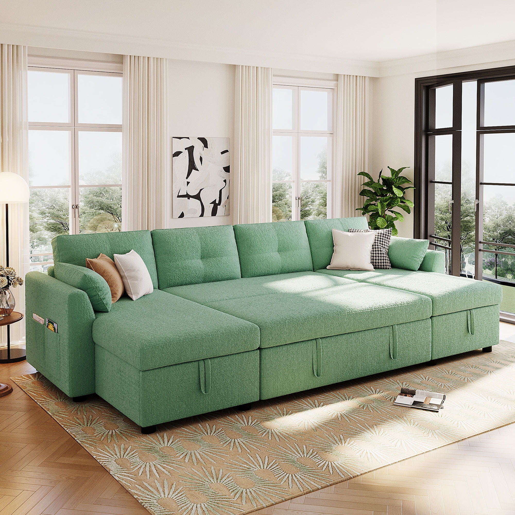 U-Shaped Sectional Sofa Bed With Storage And USB Ports - Image 26