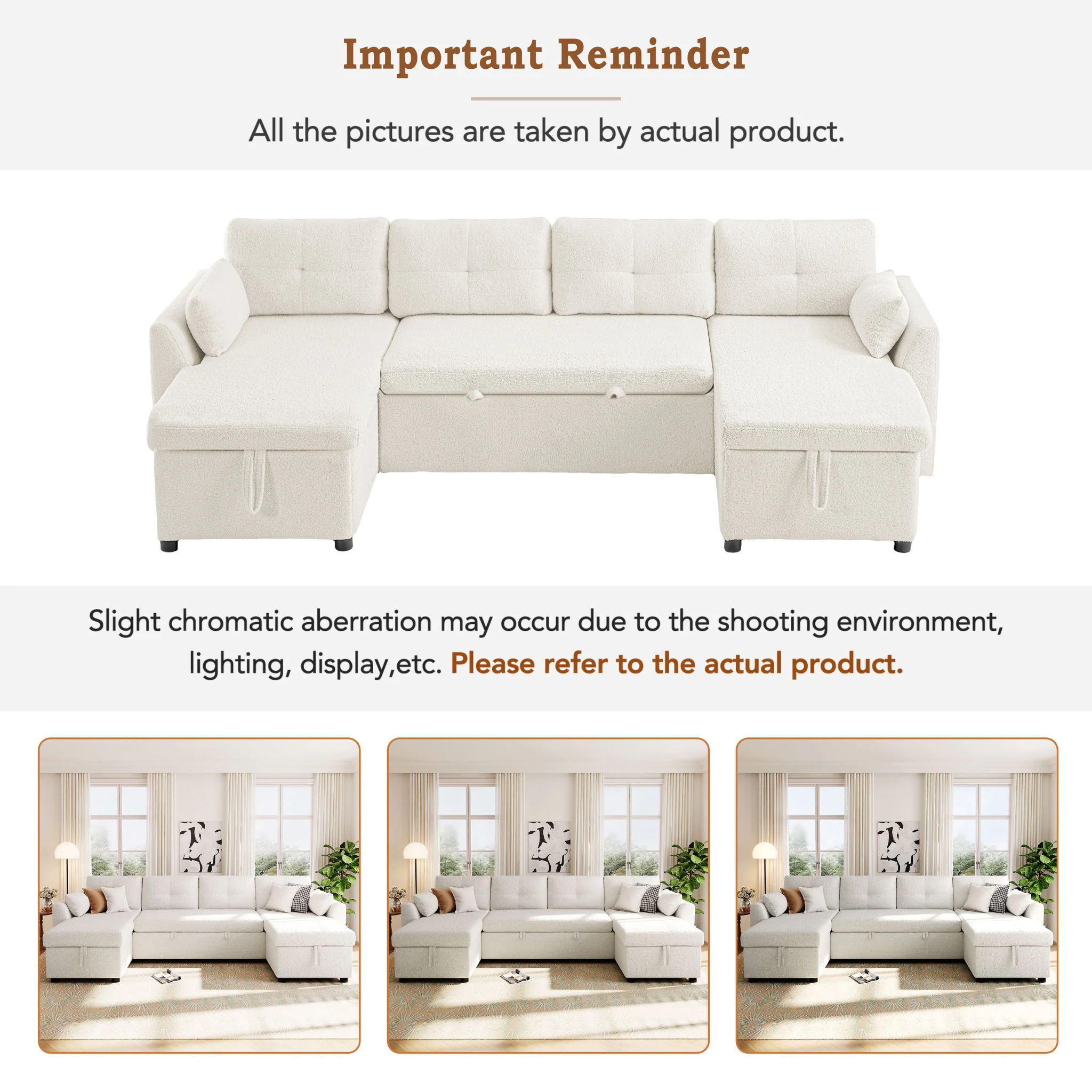 U-Shaped Sectional Sofa Bed With Storage And USB Ports - Image 8