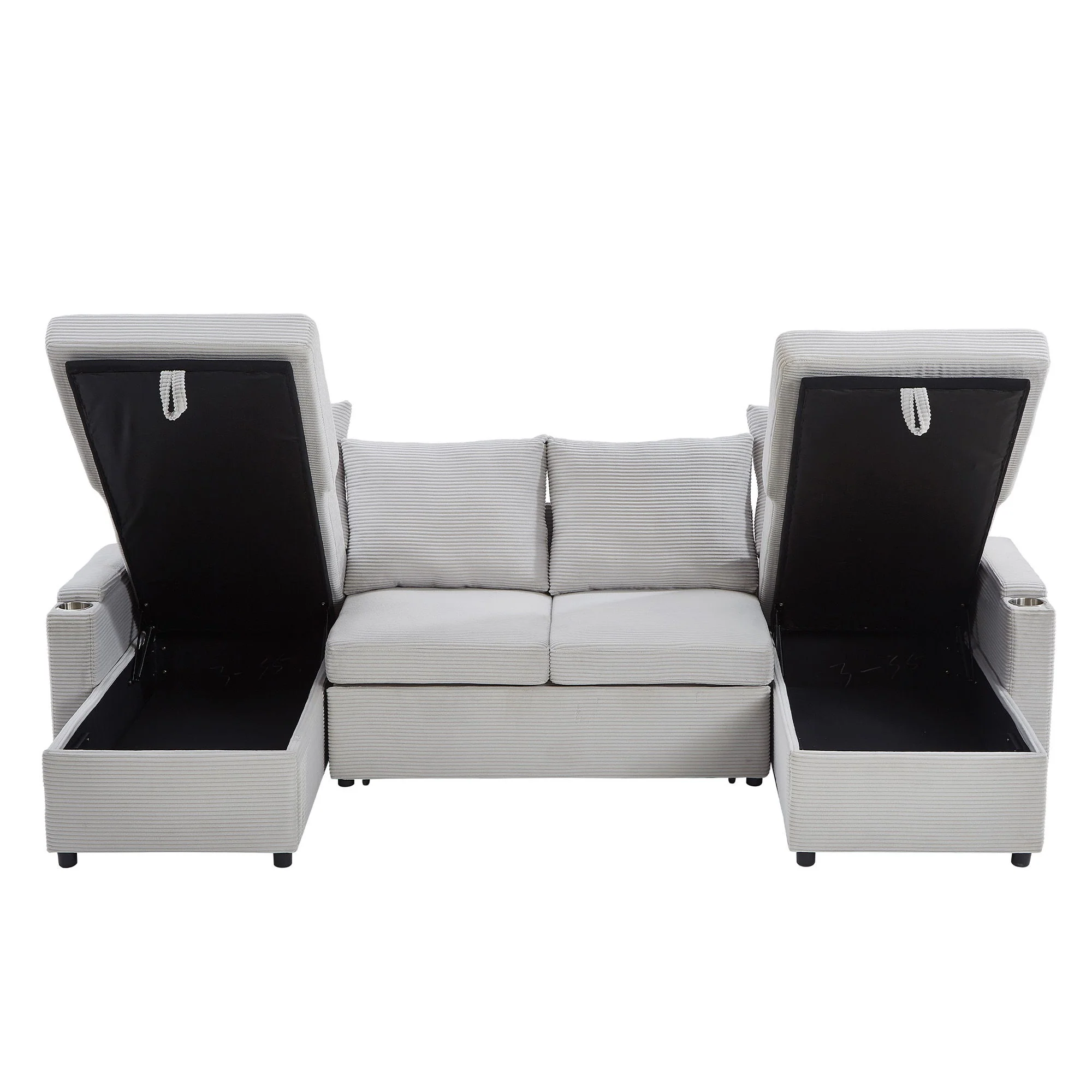 U Shaped Sectional Sofa Bed With Storage Chaise Lounges, USB Ports, And Cup Holders - Image 7