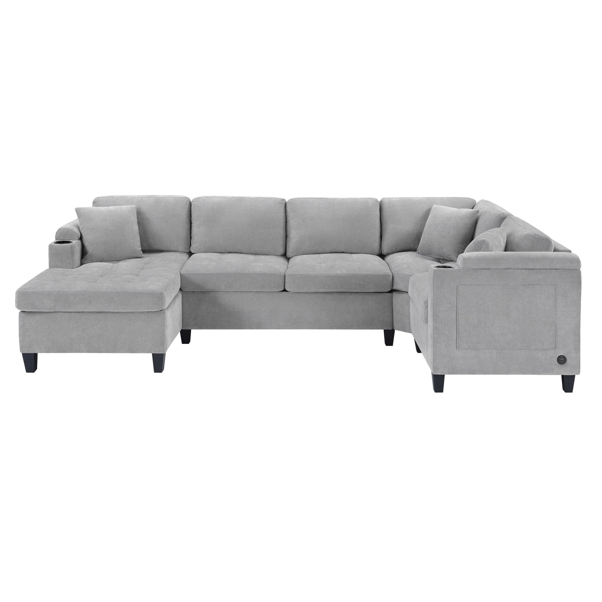 U Shaped Sectional Sofa, Corner Living Room Couch With Built In Cup Holders, Storage, USB Ports - Image 3