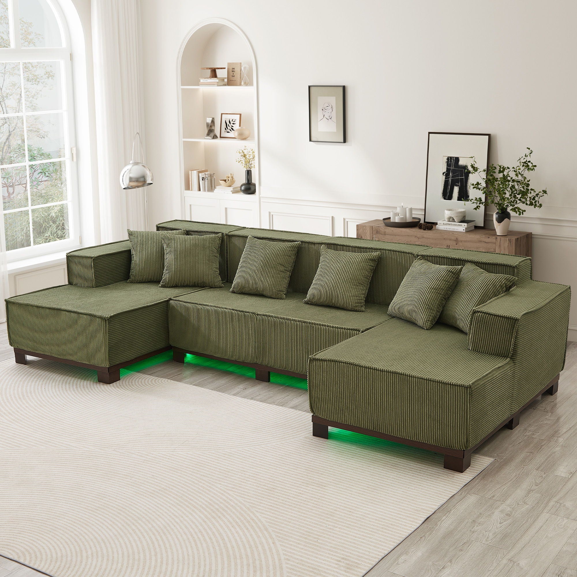 U-Shaped Sectional Sofa With RGB LED Light Strip And 6 Pillows - Image 12