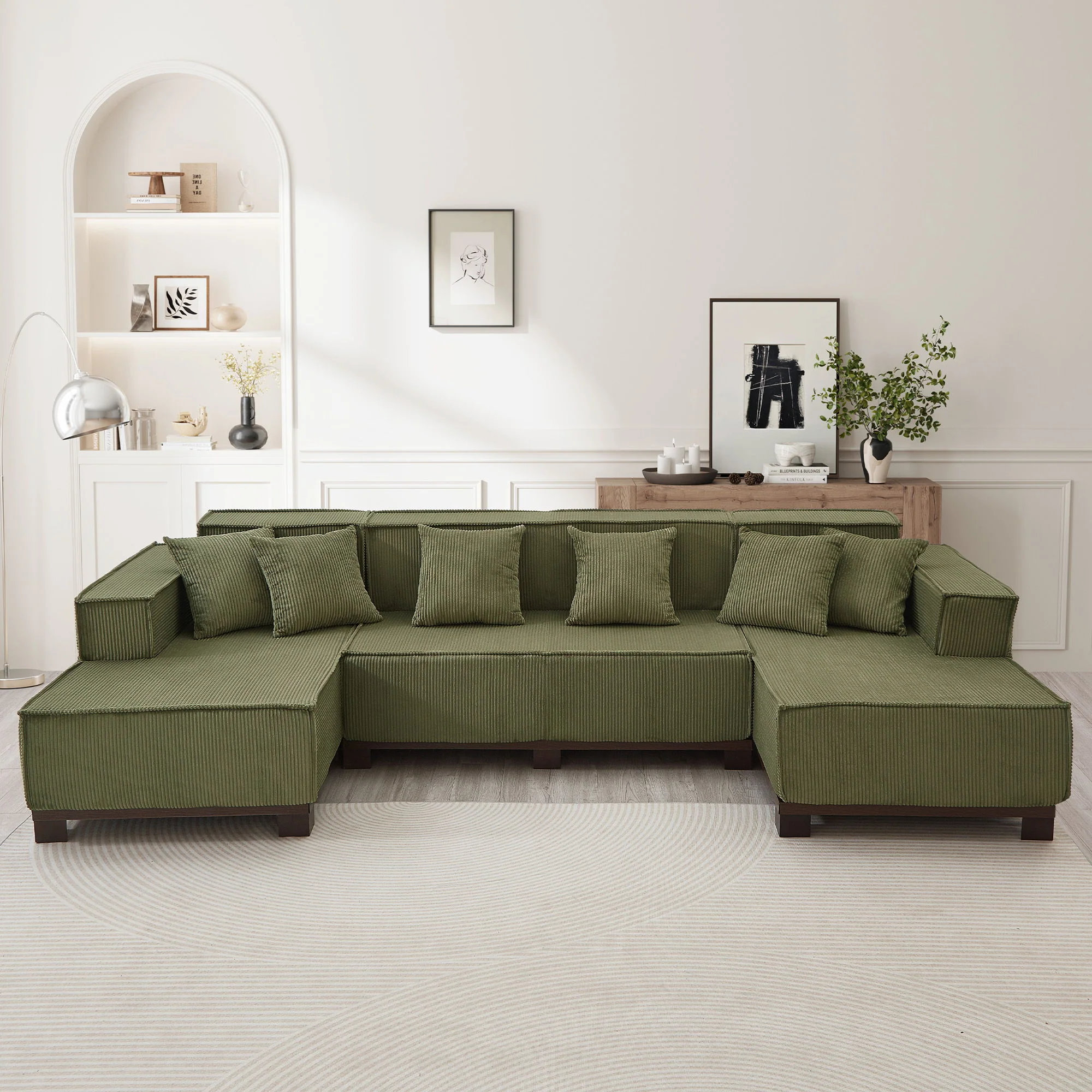 U-Shaped Sectional Sofa With RGB LED Light Strip And 6 Pillows - Image 4
