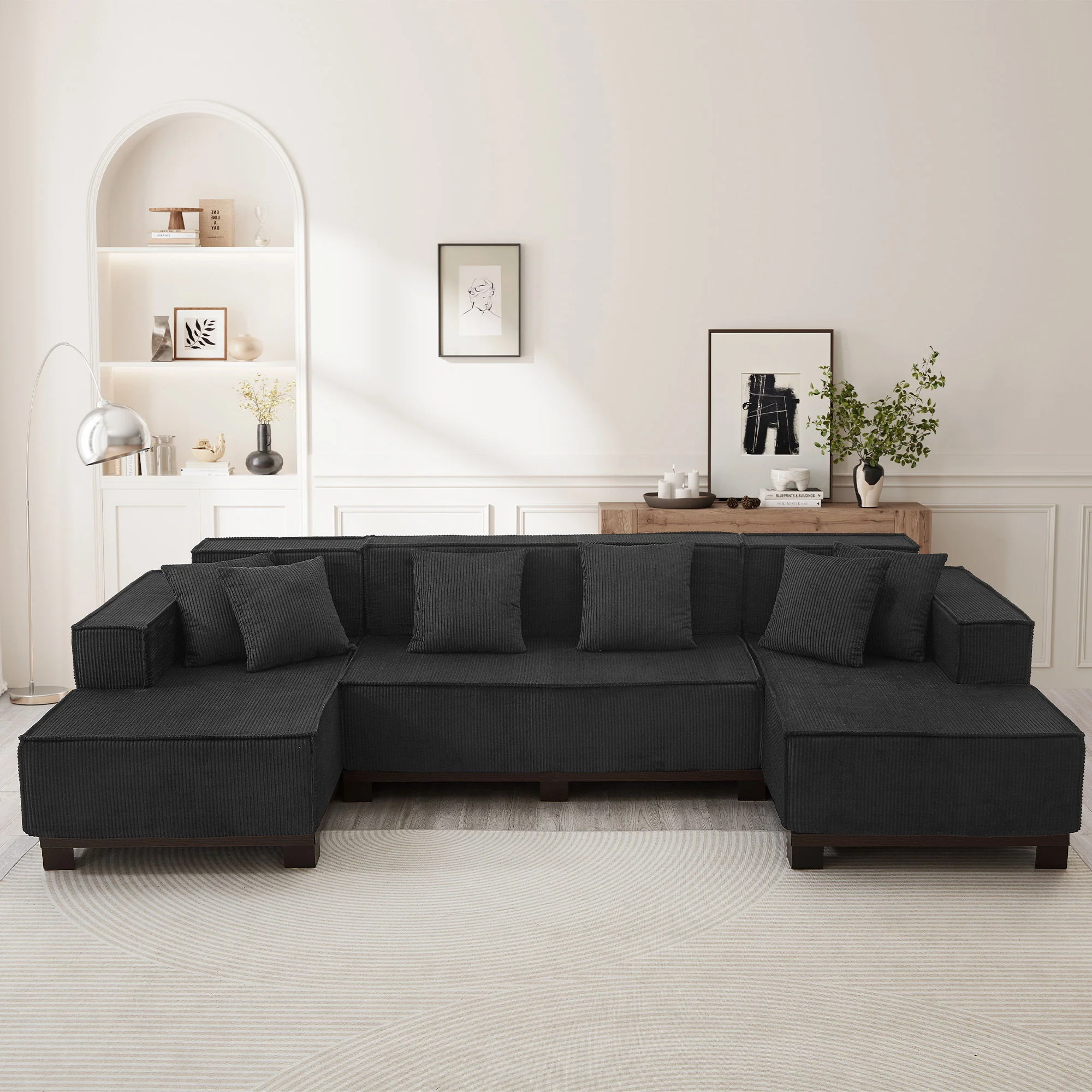 U-Shaped Sectional Sofa With RGB LED Light Strip And 6 Pillows - Image 5