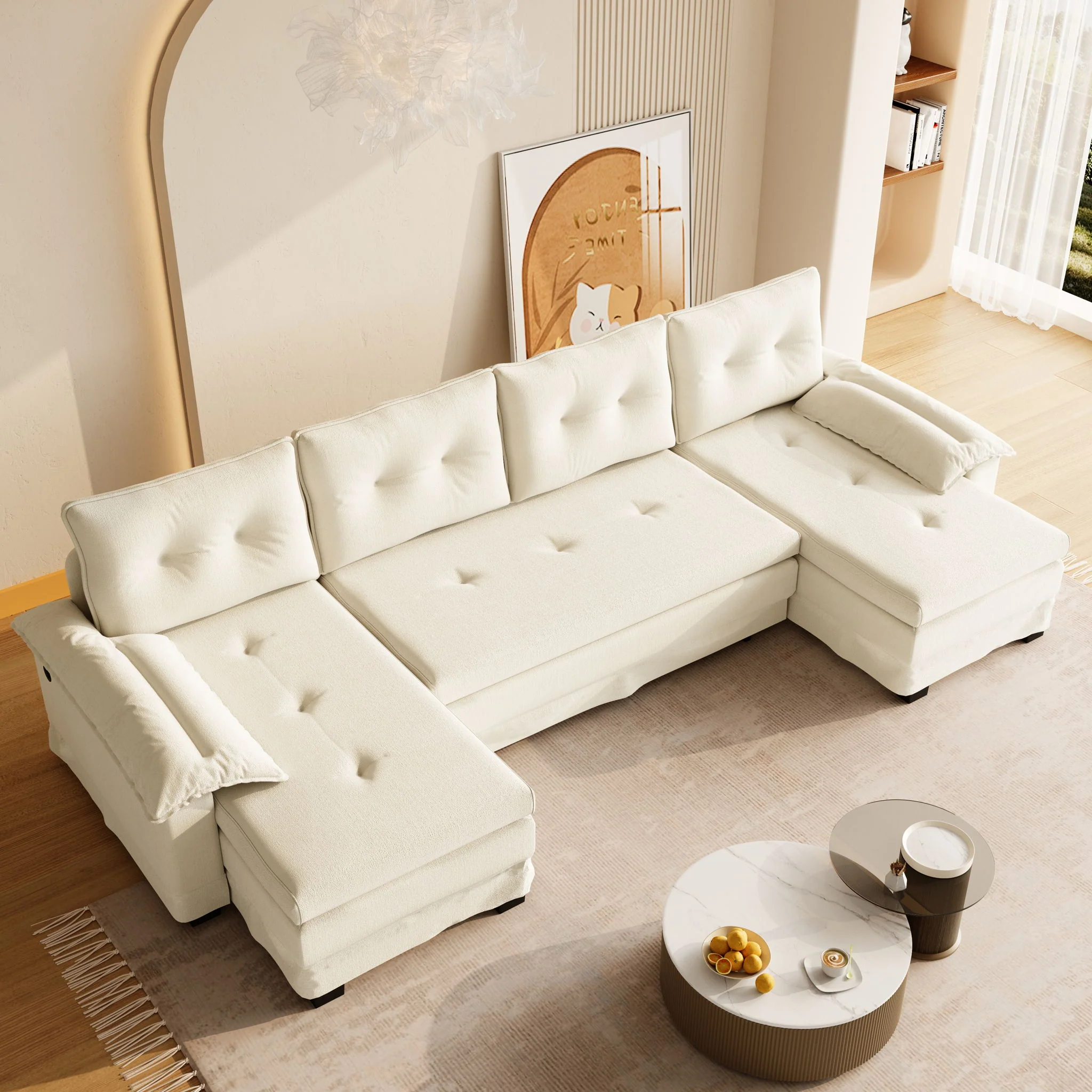 U-Shaped Sleeper Sofa With Pull Out Bed, Removable Armrests & USB Ports For Living Room - Image 19