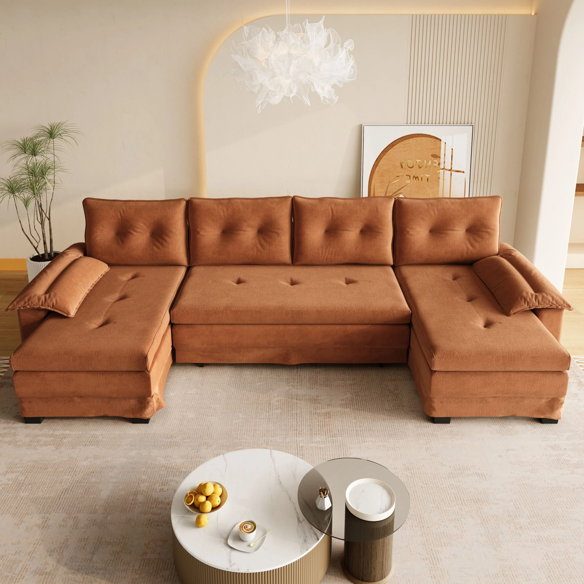 U-Shaped Sleeper Sofa With Pull Out Bed, Removable Armrests & USB Ports For Living Room - Image 20