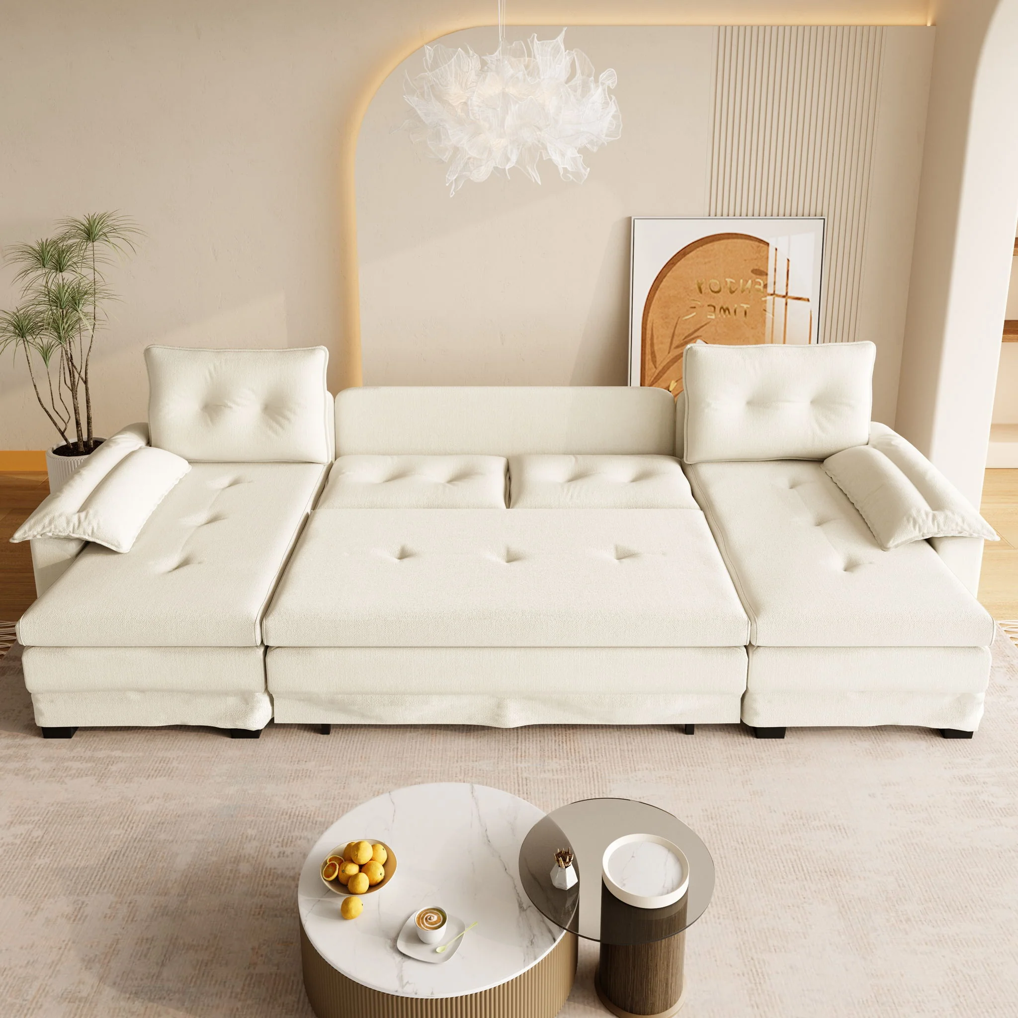U-Shaped Sleeper Sofa With Pull Out Bed, Removable Armrests & USB Ports For Living Room - Image 5