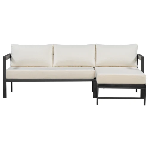 U-Style Outdoor L-Shaped Iron Patio Sofa with Thick Cushions Beige - Image 2