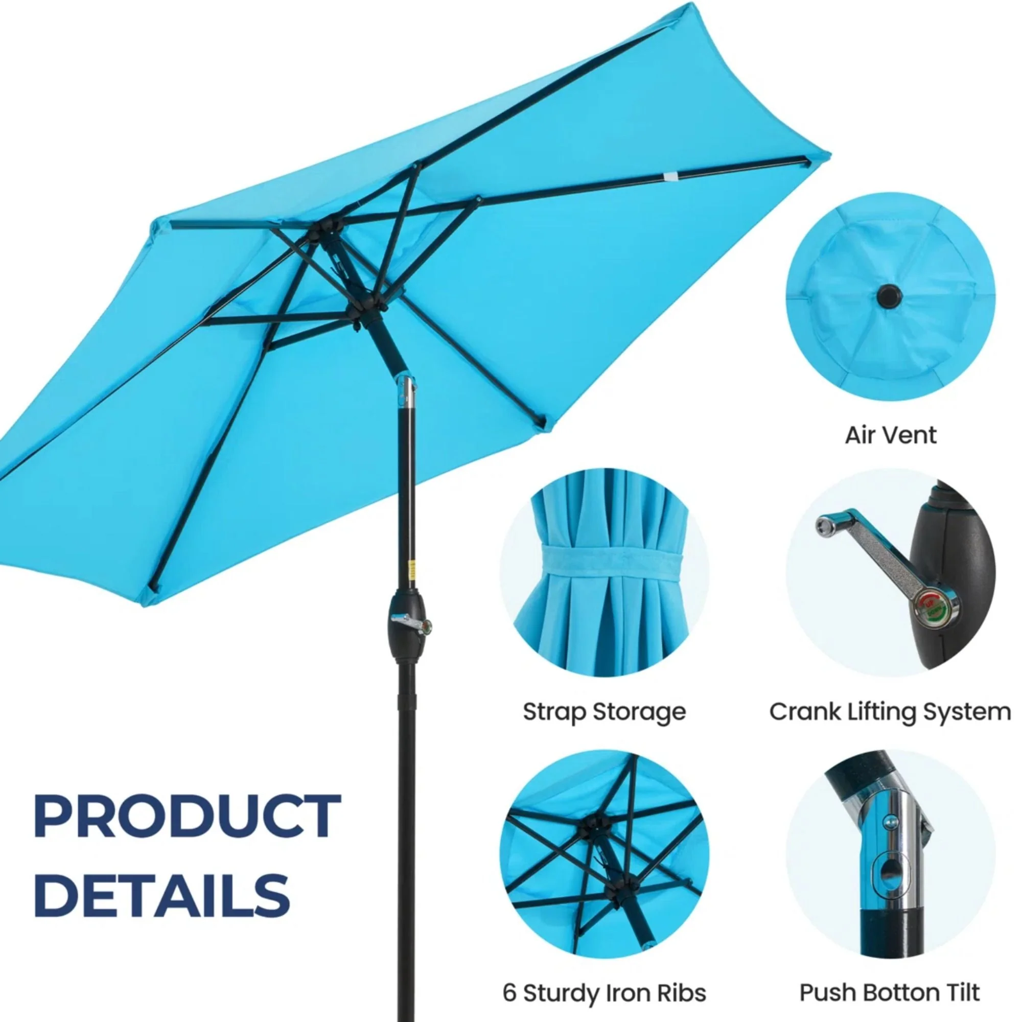 Umbrella With Crank Lift & Tilt, UV-Resistant Canopy For Patio - Image 14