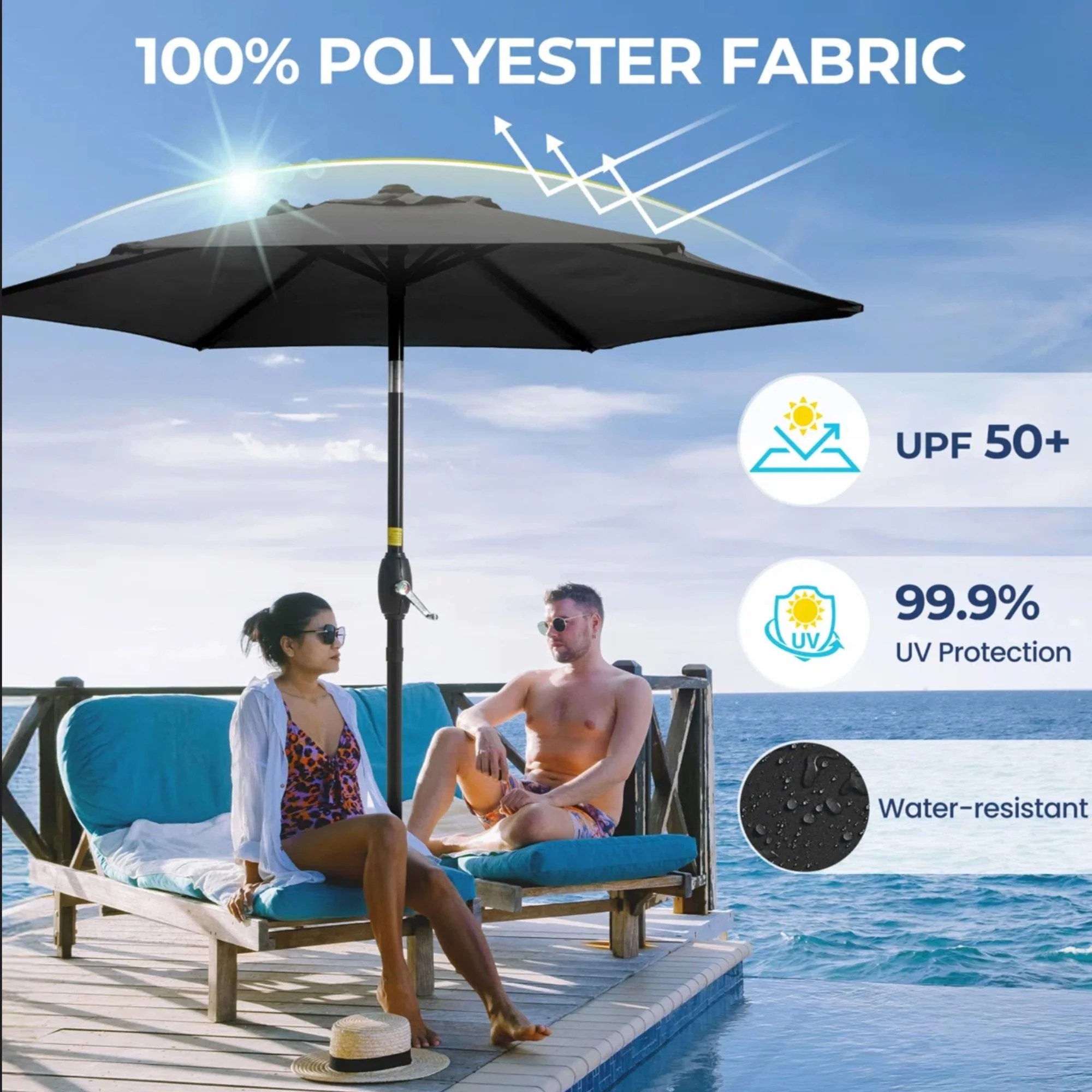 Umbrella With Crank Lift & Tilt, UV-Resistant Canopy For Patio - Image 32