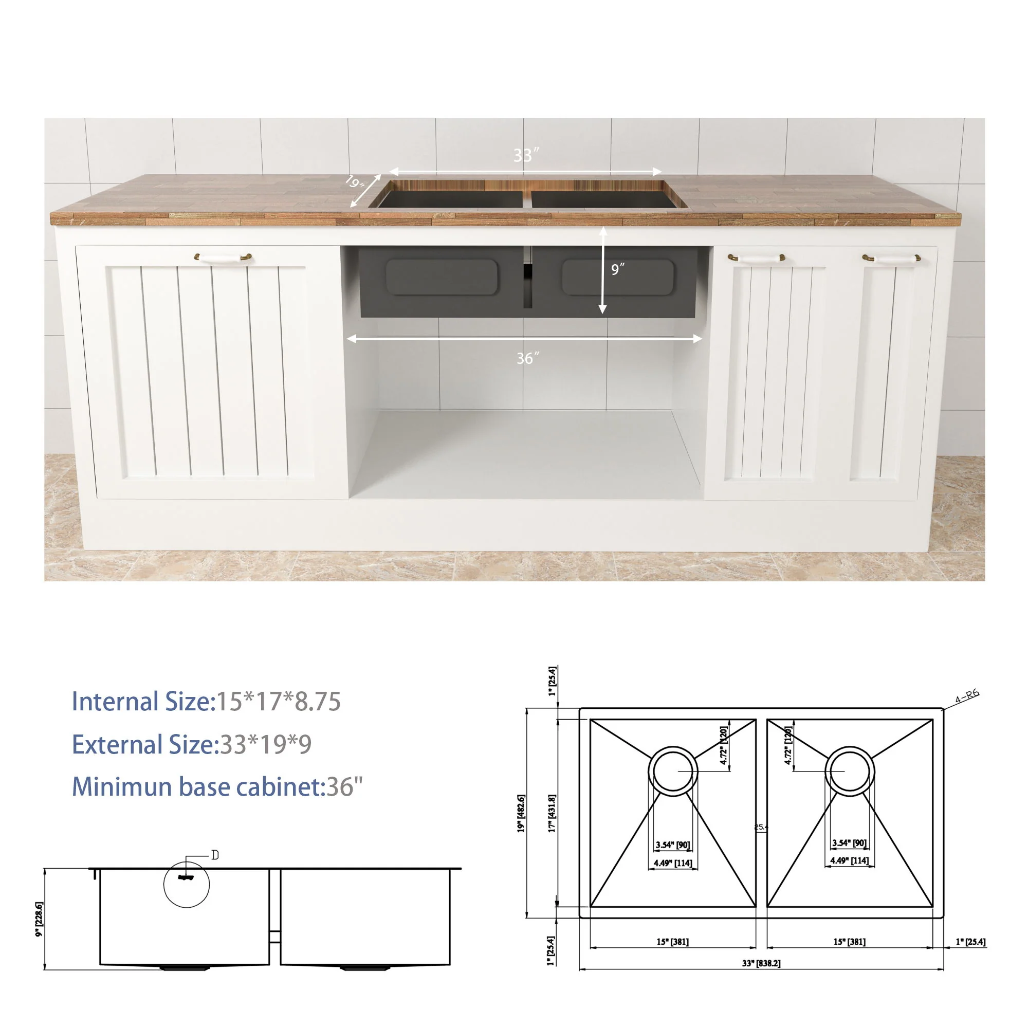 Undermount Double Bowl Kitchen Sink 16 Gauge With 9" Deep Basin - Brushed Nickel - Image 6