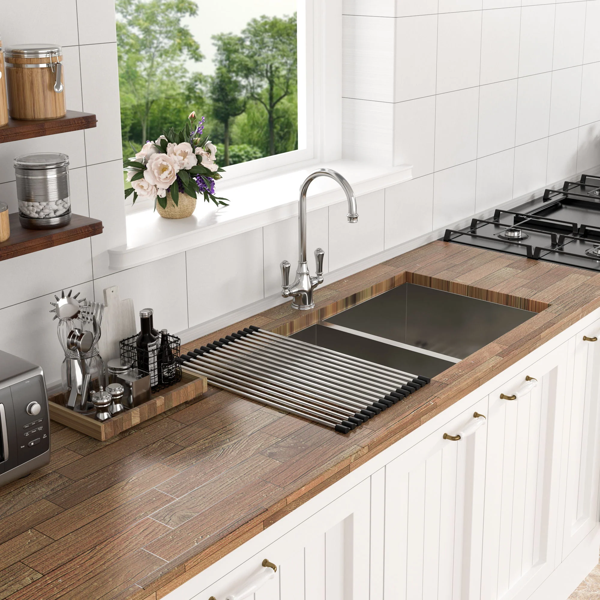 Undermount Double Bowl Kitchen Sink 16 Gauge With 9" Deep Basin - Brushed Nickel - Image 9
