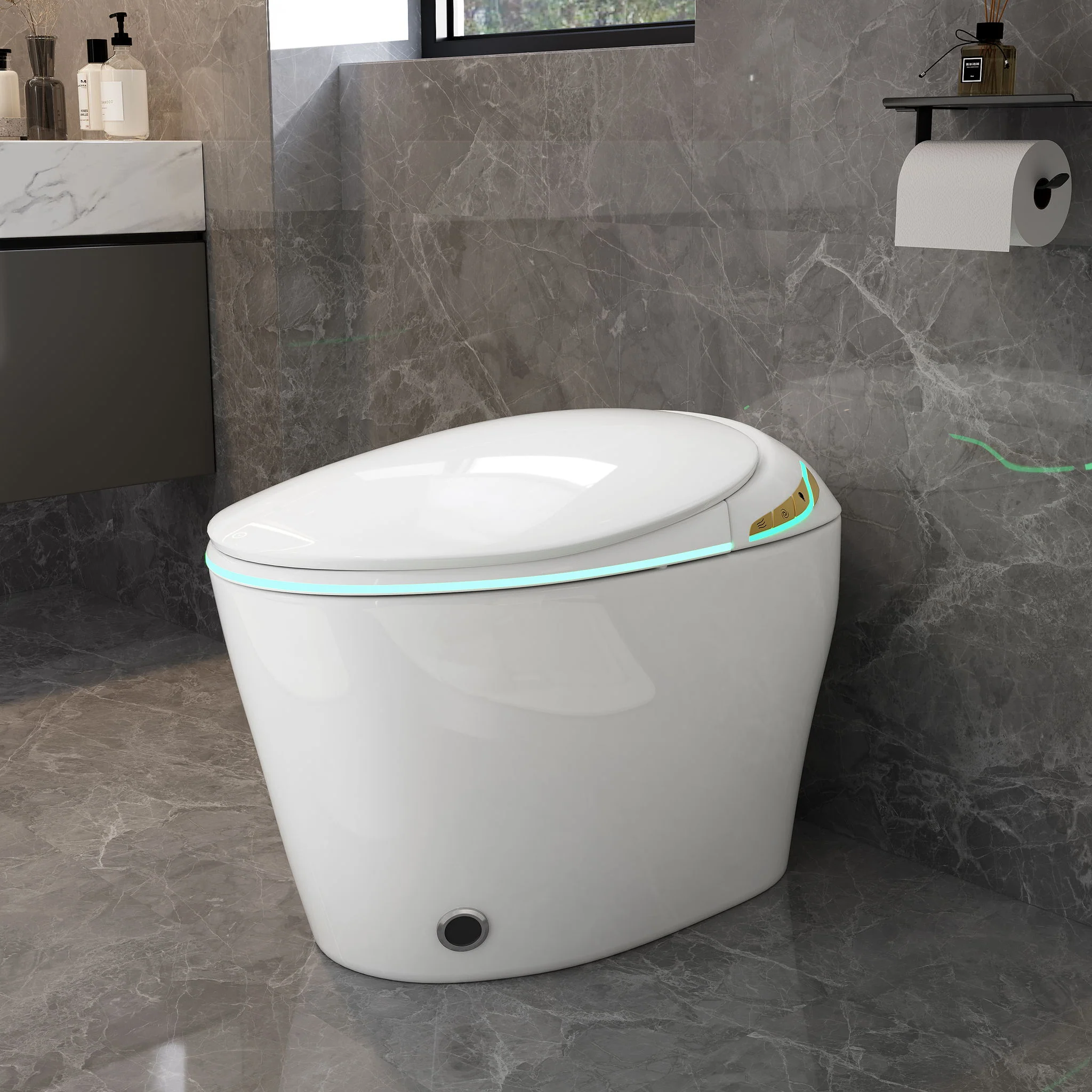 Unique Smart Toile With Built In Bidet, Auto Open / Close Seat, Foot Sensor, LED Display, Night Light, Warm Water & Dryer Ceramic - Image 11
