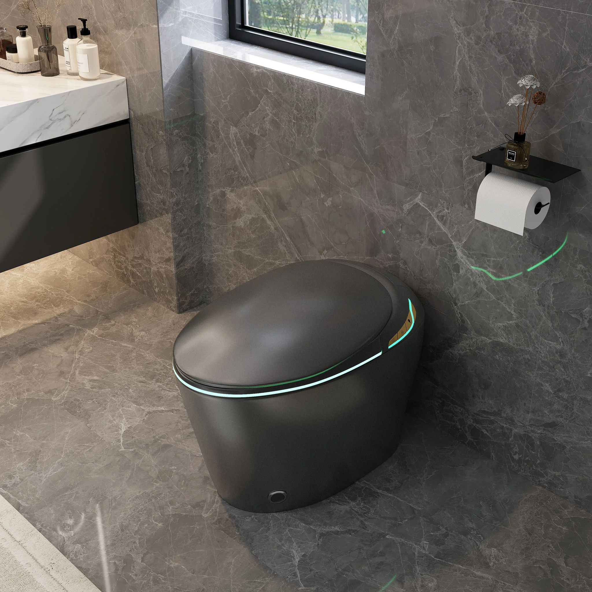 Unique Smart Toile With Built In Bidet, Auto Open / Close Seat, Foot Sensor, LED Display, Night Light, Warm Water & Dryer Ceramic - Image 12