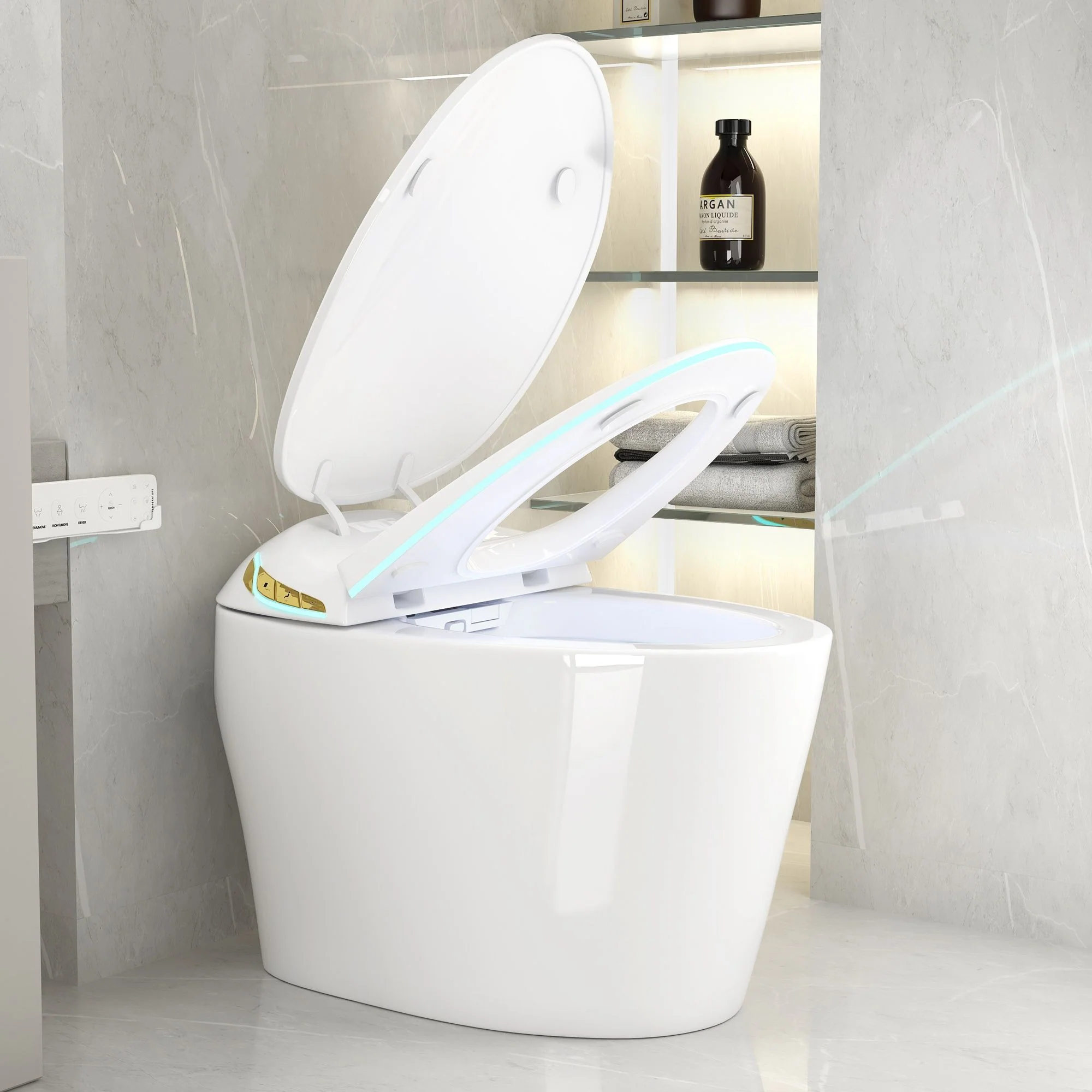 Unique Smart Toile With Built In Bidet, Auto Open / Close Seat, Foot Sensor, LED Display, Night Light, Warm Water & Dryer Ceramic - Image 14