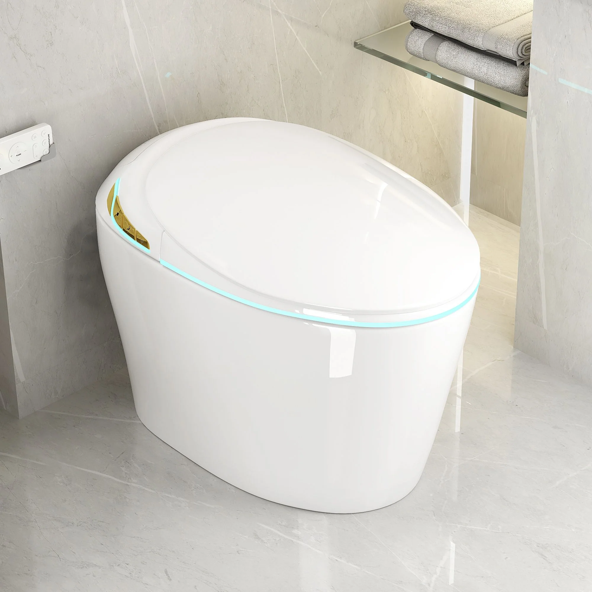 Unique Smart Toile With Built In Bidet, Auto Open / Close Seat, Foot Sensor, LED Display, Night Light, Warm Water & Dryer Ceramic - Image 26