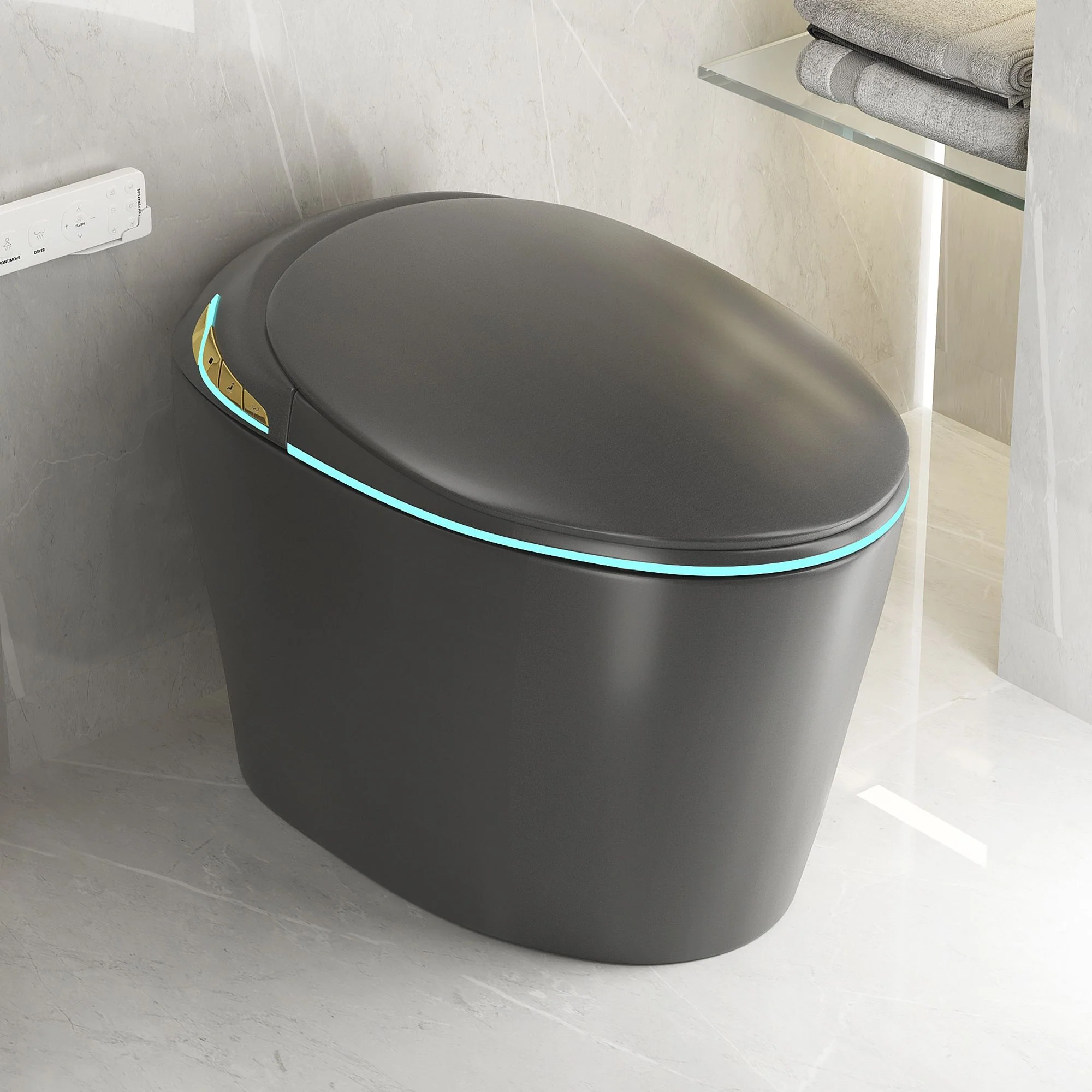 Unique Smart Toile With Built In Bidet, Auto Open / Close Seat, Foot Sensor, LED Display, Night Light, Warm Water & Dryer Ceramic - Image 6