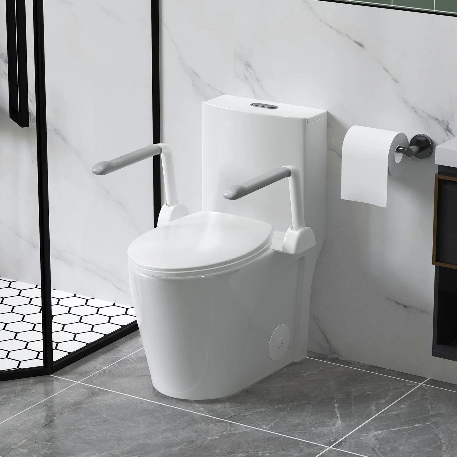 Upgraded Design Armrest, With Glossy Gw 007 1 Piece Toilet With Tornado Flush, Soft Close Seat, Dual Flush Map 1000G, Comfort Chair Seat - Gloss White - Image 8