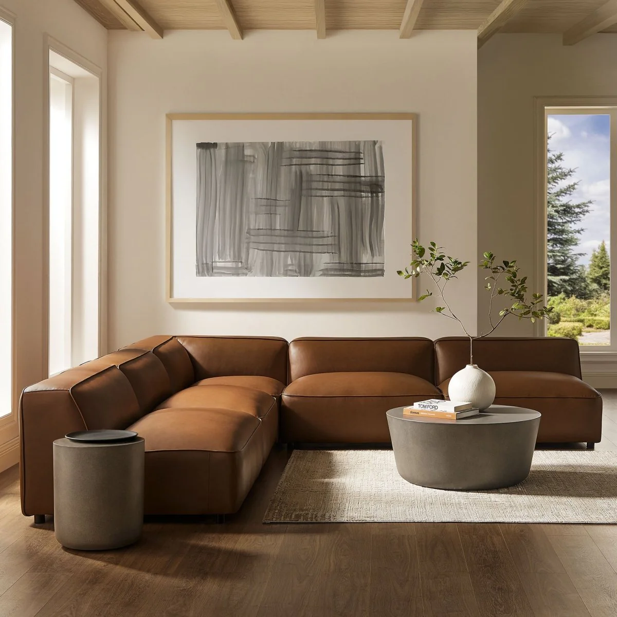 Upholstered 5-Piece L-Shaped Vegan Leather Modular Sofa 87 Inch - Image 12