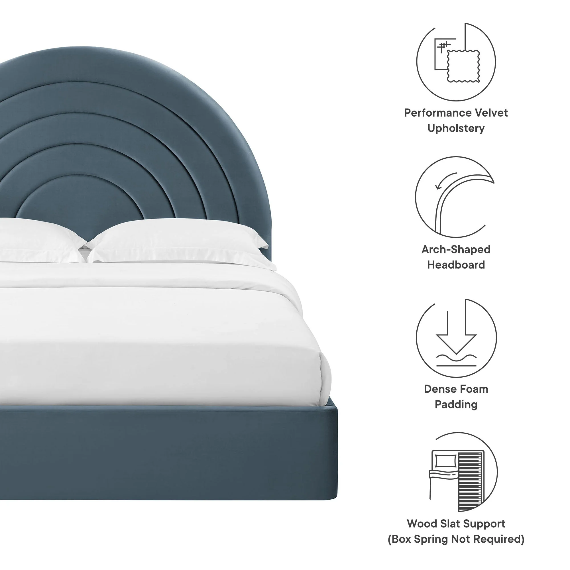 Upholstered Arched Platform Bed with Layered Headboard - Image 37