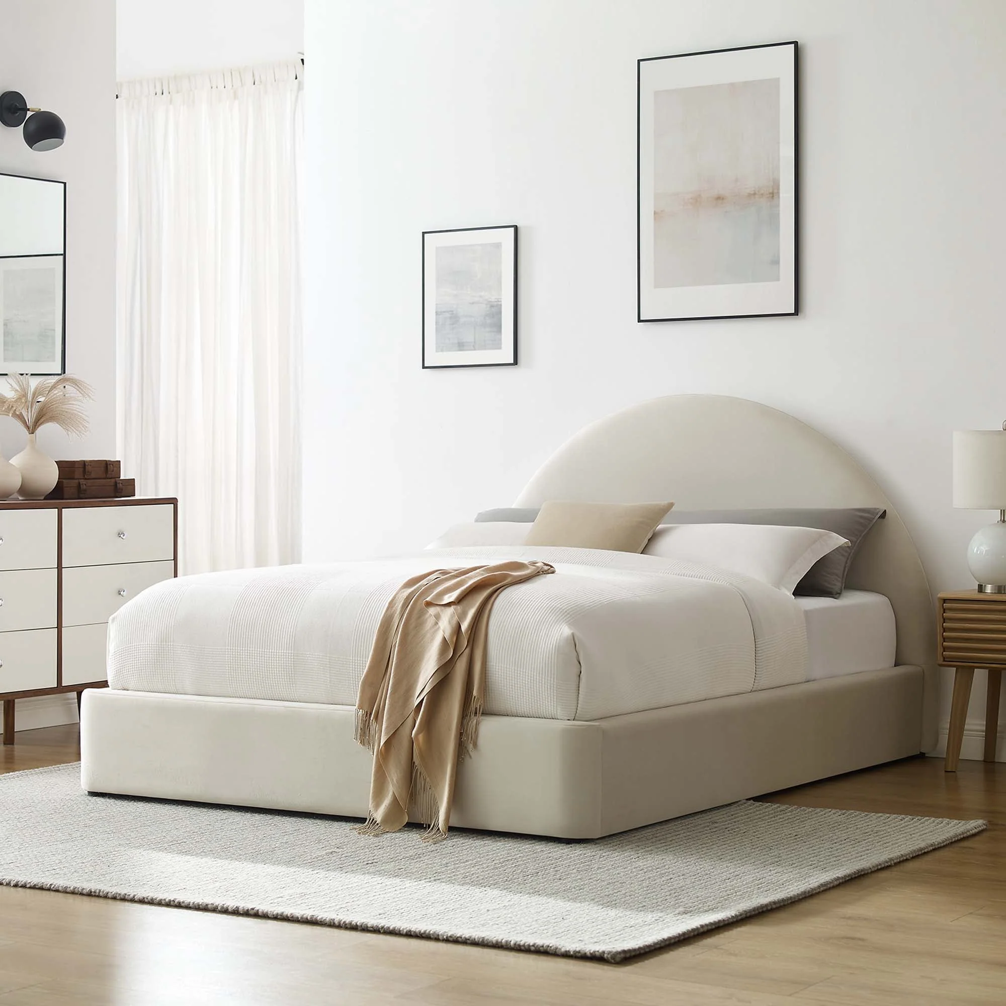Upholstered Arched Platform Bed with Performance Velvet - Image 20