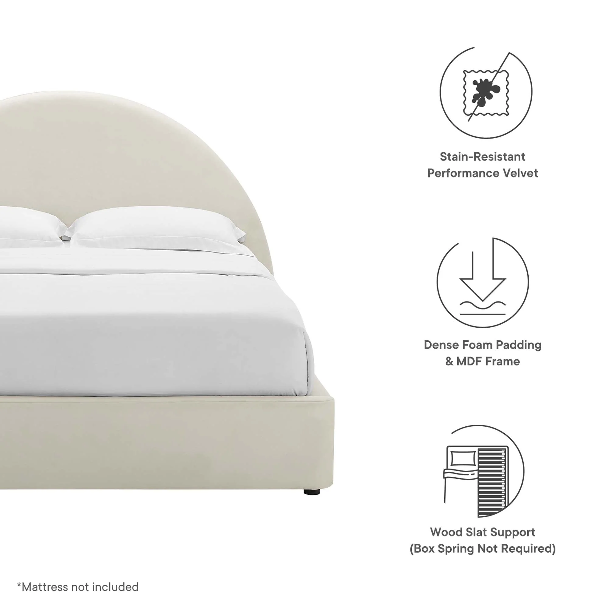 Upholstered Arched Platform Bed with Performance Velvet - Image 37