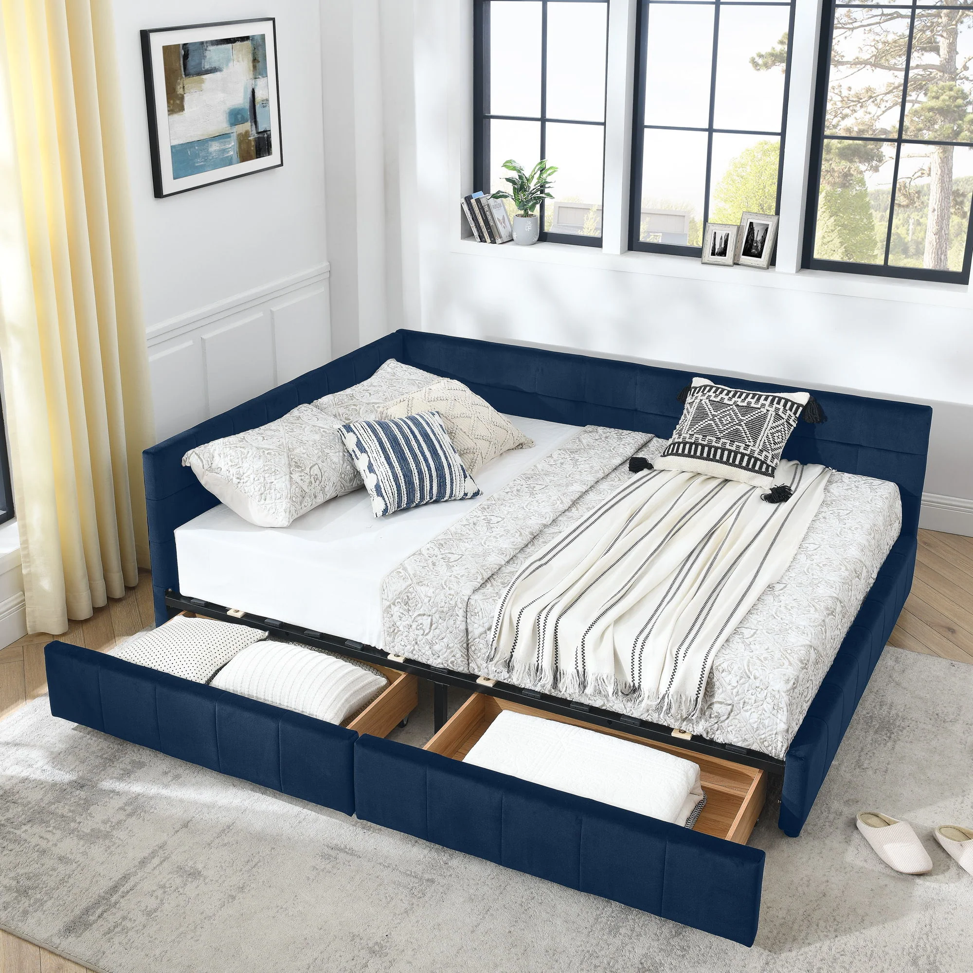 Upholstered Bed Frame With Tufted Backrest And Armrests - Image 4